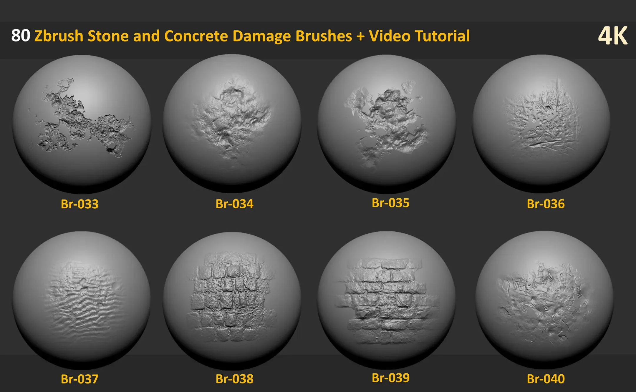 80 Zbrush Stone and Concrete Damage Brushes + Video Tutorial - Vol 2