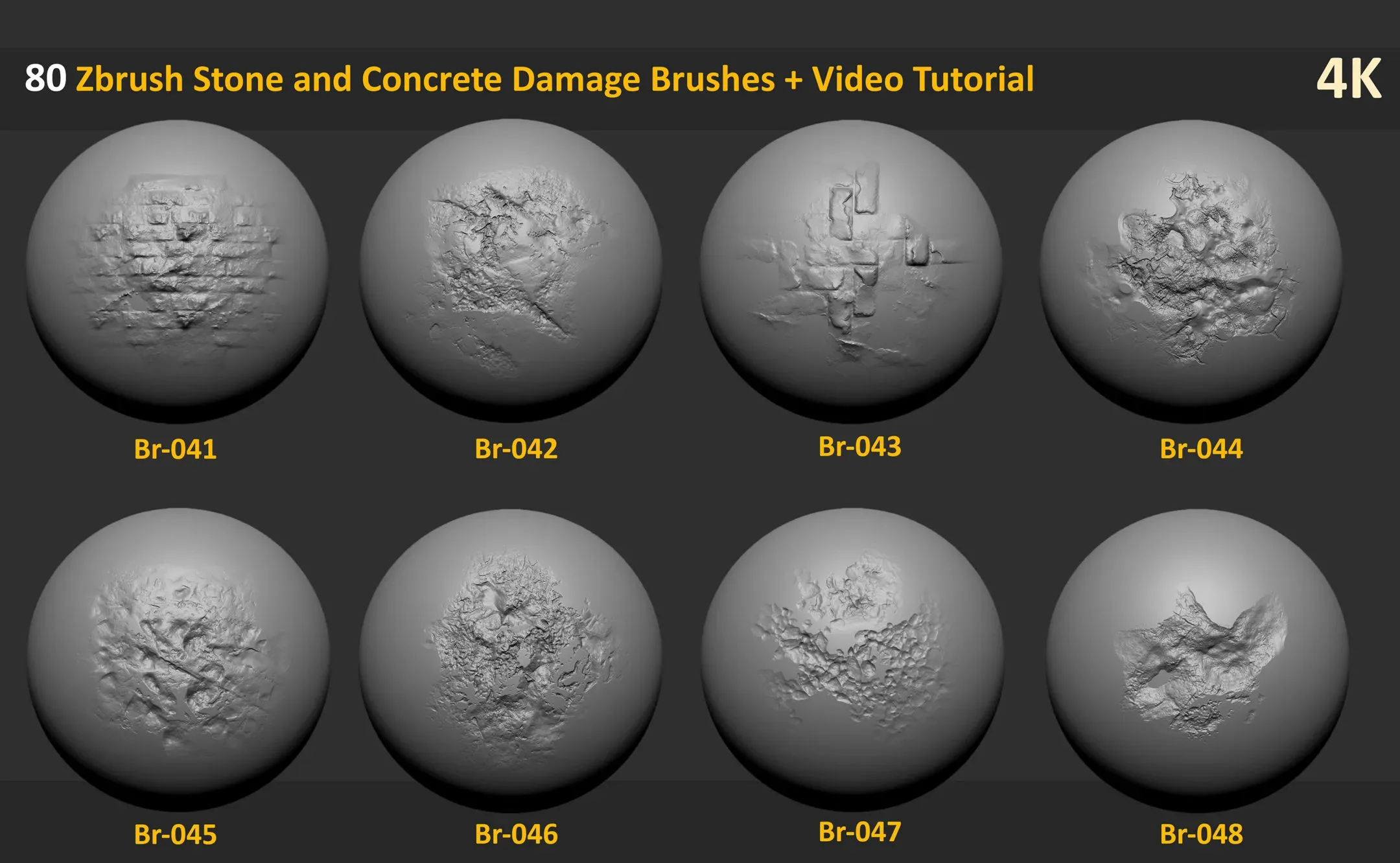 80 Zbrush Stone and Concrete Damage Brushes + Video Tutorial - Vol 2