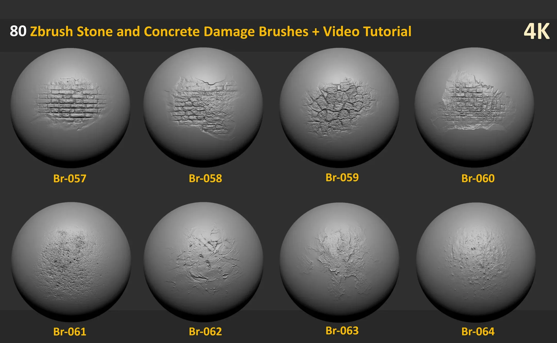 80 Zbrush Stone and Concrete Damage Brushes + Video Tutorial - Vol 2