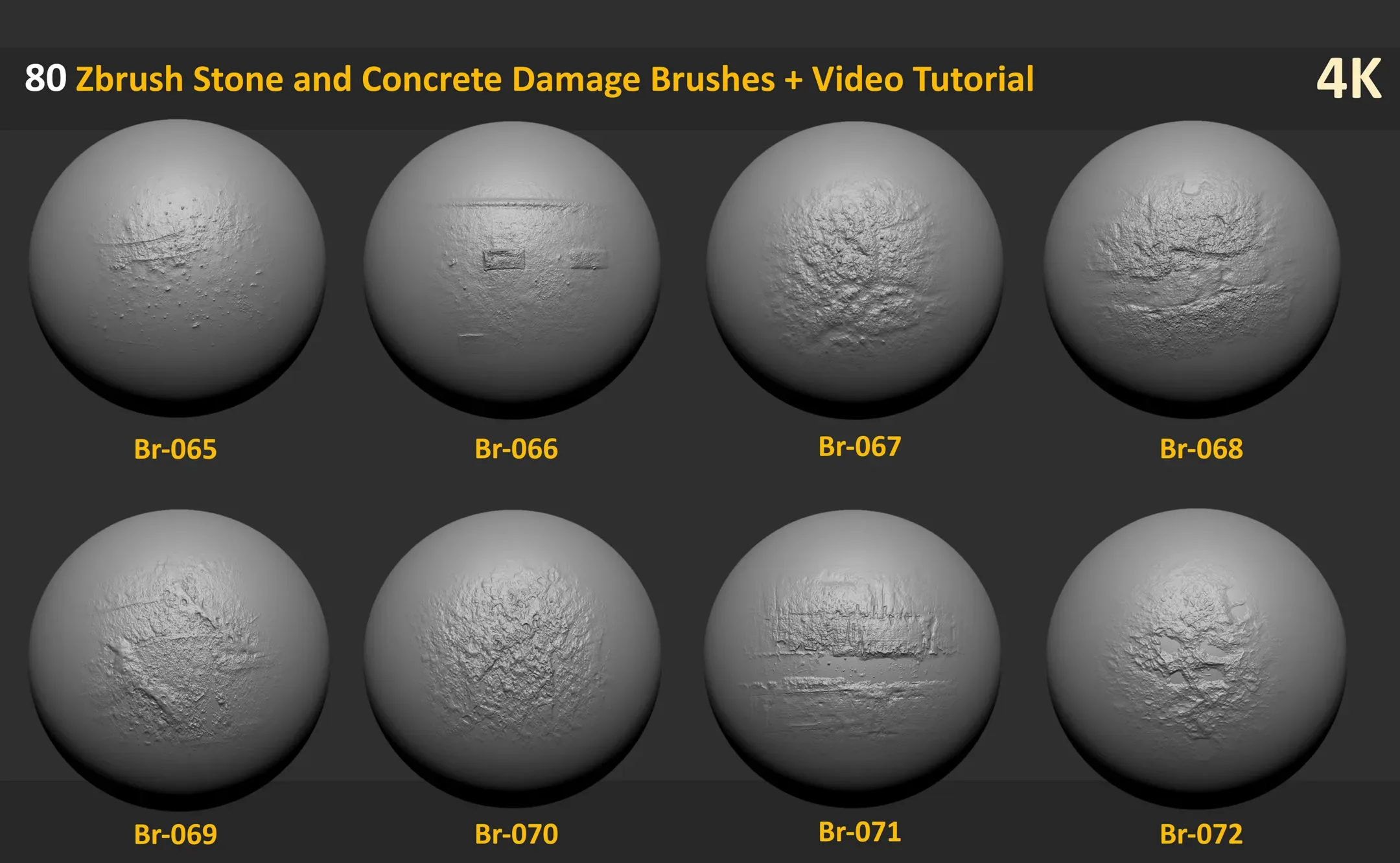 80 Zbrush Stone and Concrete Damage Brushes + Video Tutorial - Vol 2