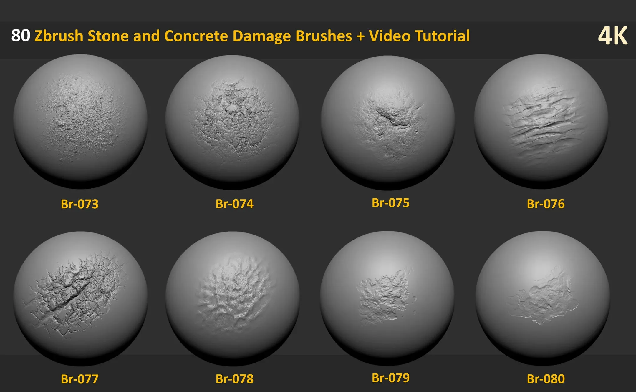 80 Zbrush Stone and Concrete Damage Brushes + Video Tutorial - Vol 2