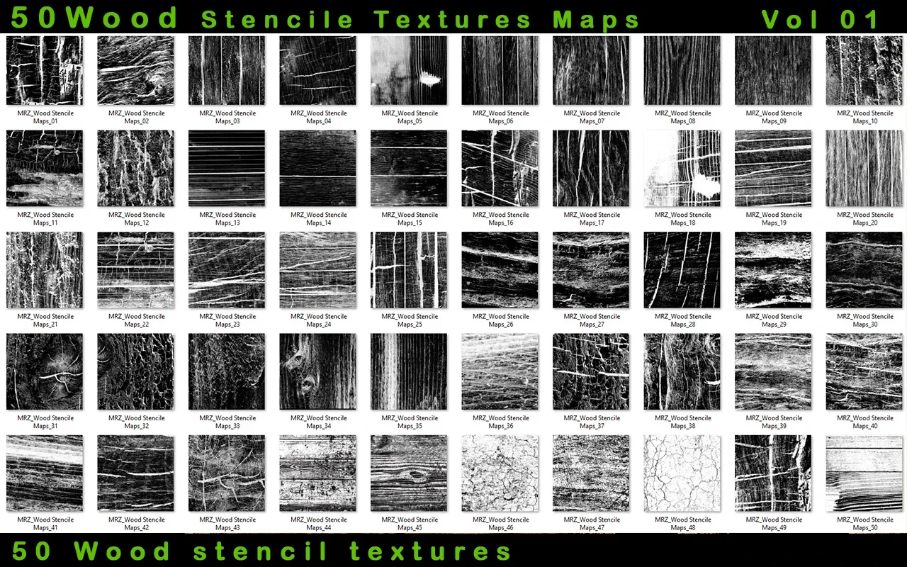 50 Wood Damage Stencil Texture Map