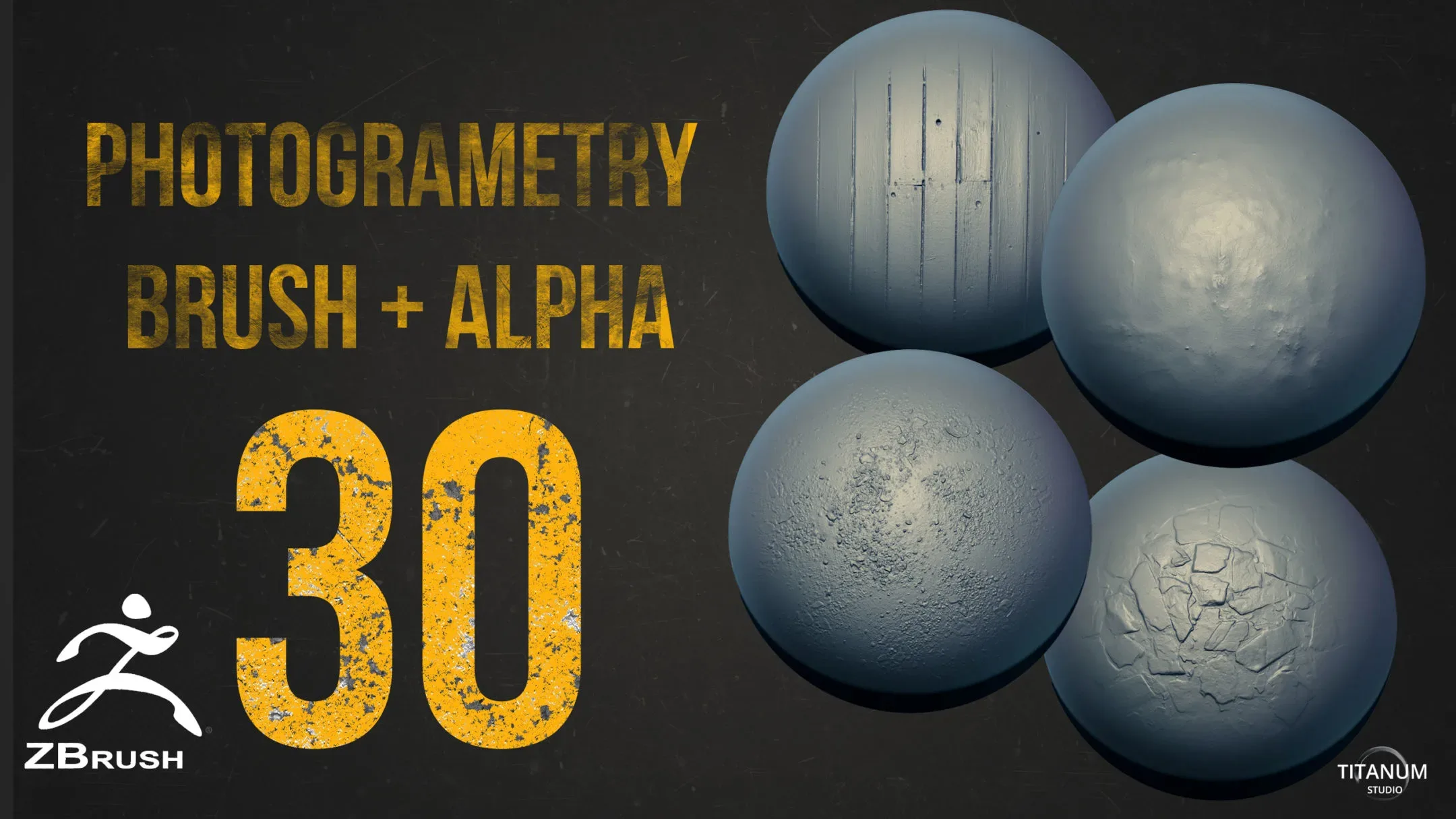 30 Zbrush Stone, Concrete and Rock 4K Brush + Alpha + jpeg Preview