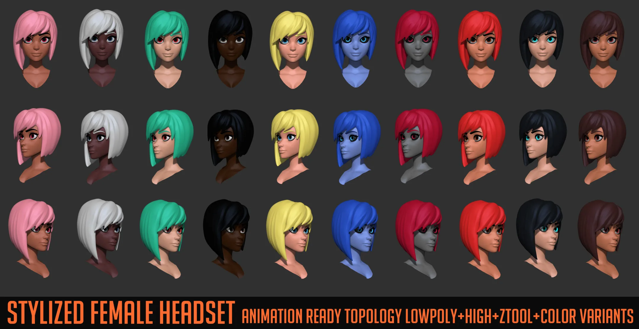 Stylized Female Head Set by Hong Chan Lim