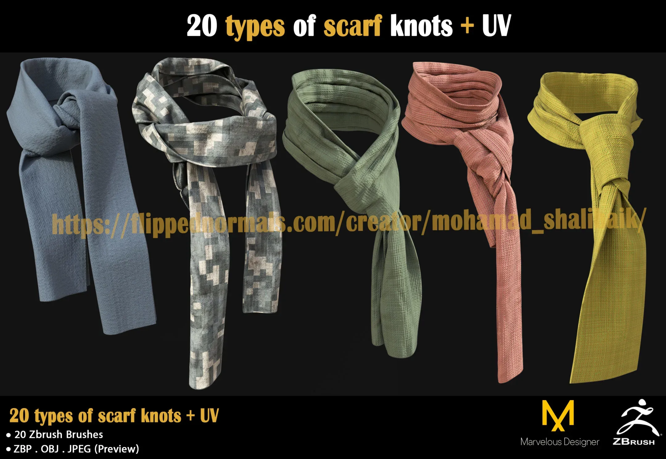 20 Types of Scarf Knots + UV FlippedNormals