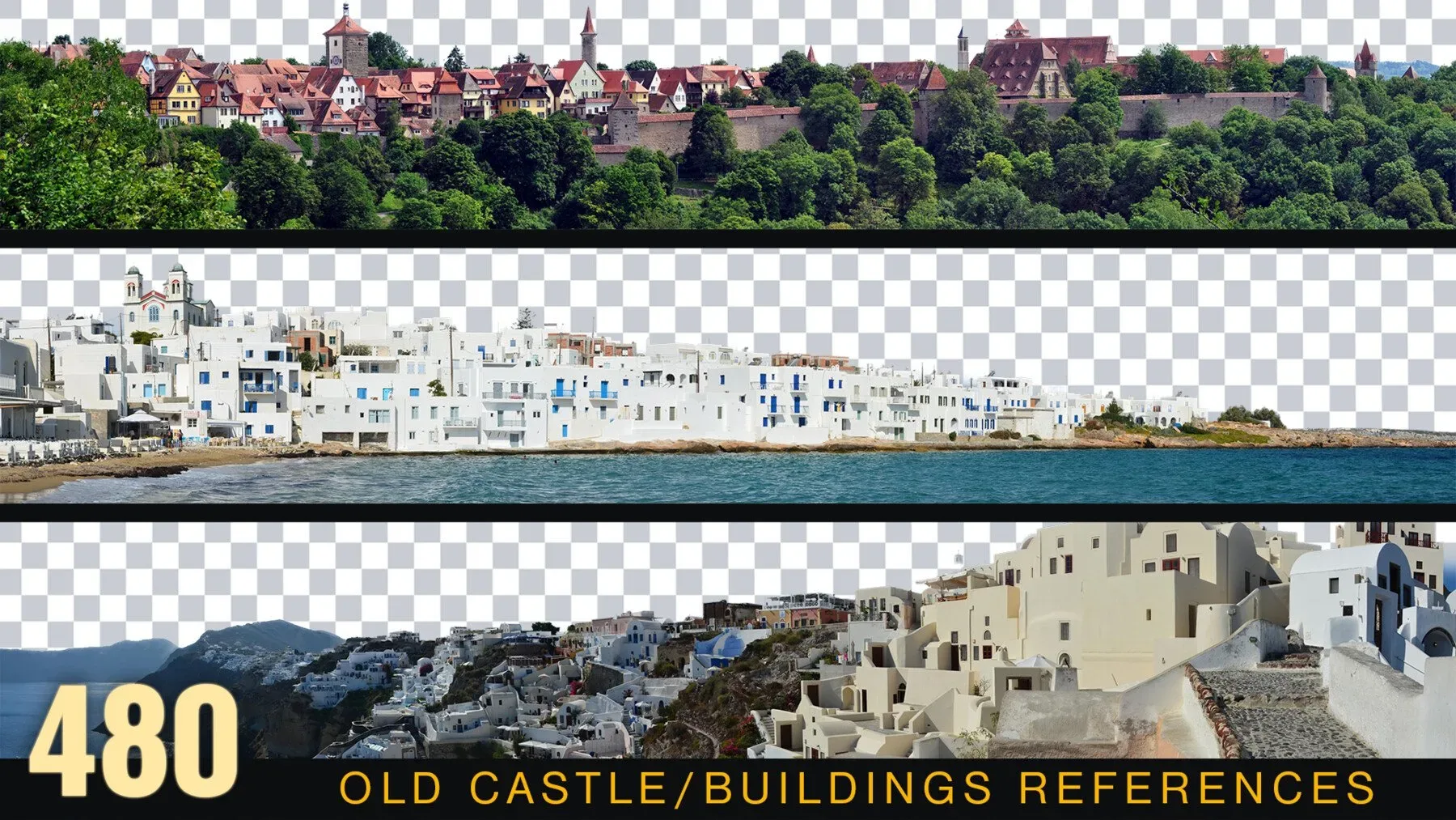 480 OLD BUILDINGS PANORAMIC View | Castles Cutouts VOL_4