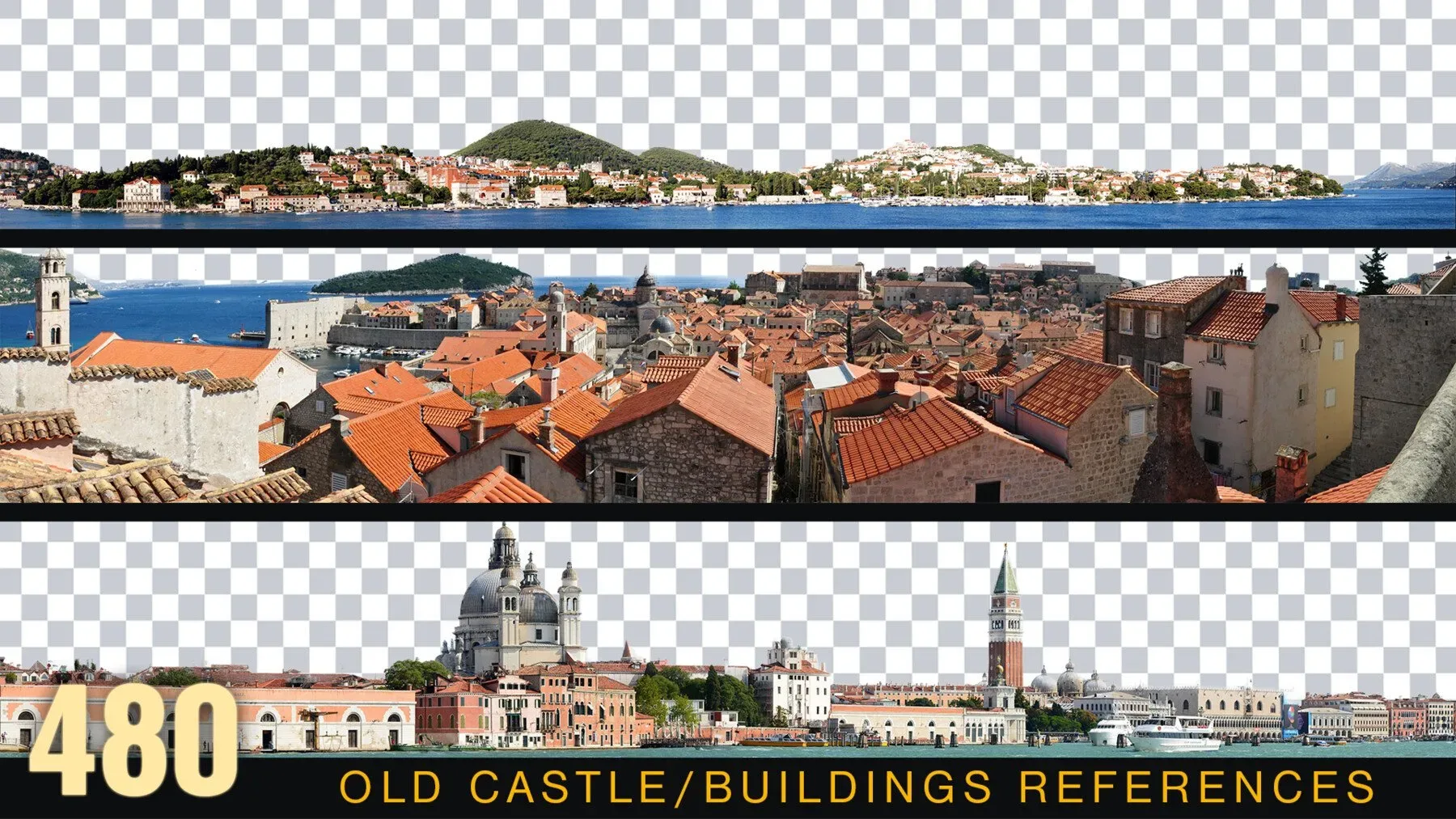 480 OLD BUILDINGS PANORAMIC View | Castles Cutouts VOL_4