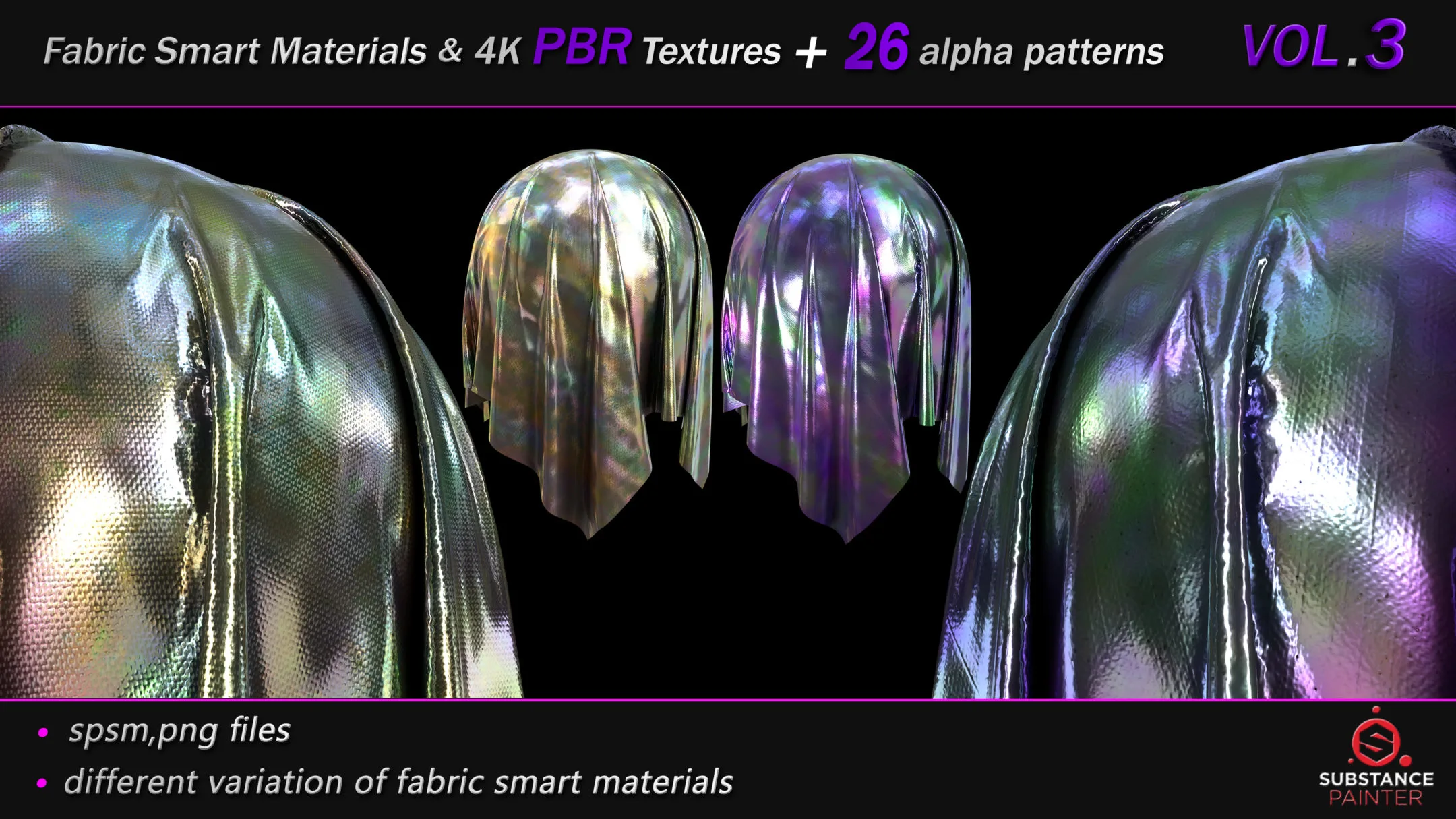 50 High Quality Fabric Smart Material Bundle + 4K PBR Texture + 26 Seamless Alpha Patterns _VOL.3