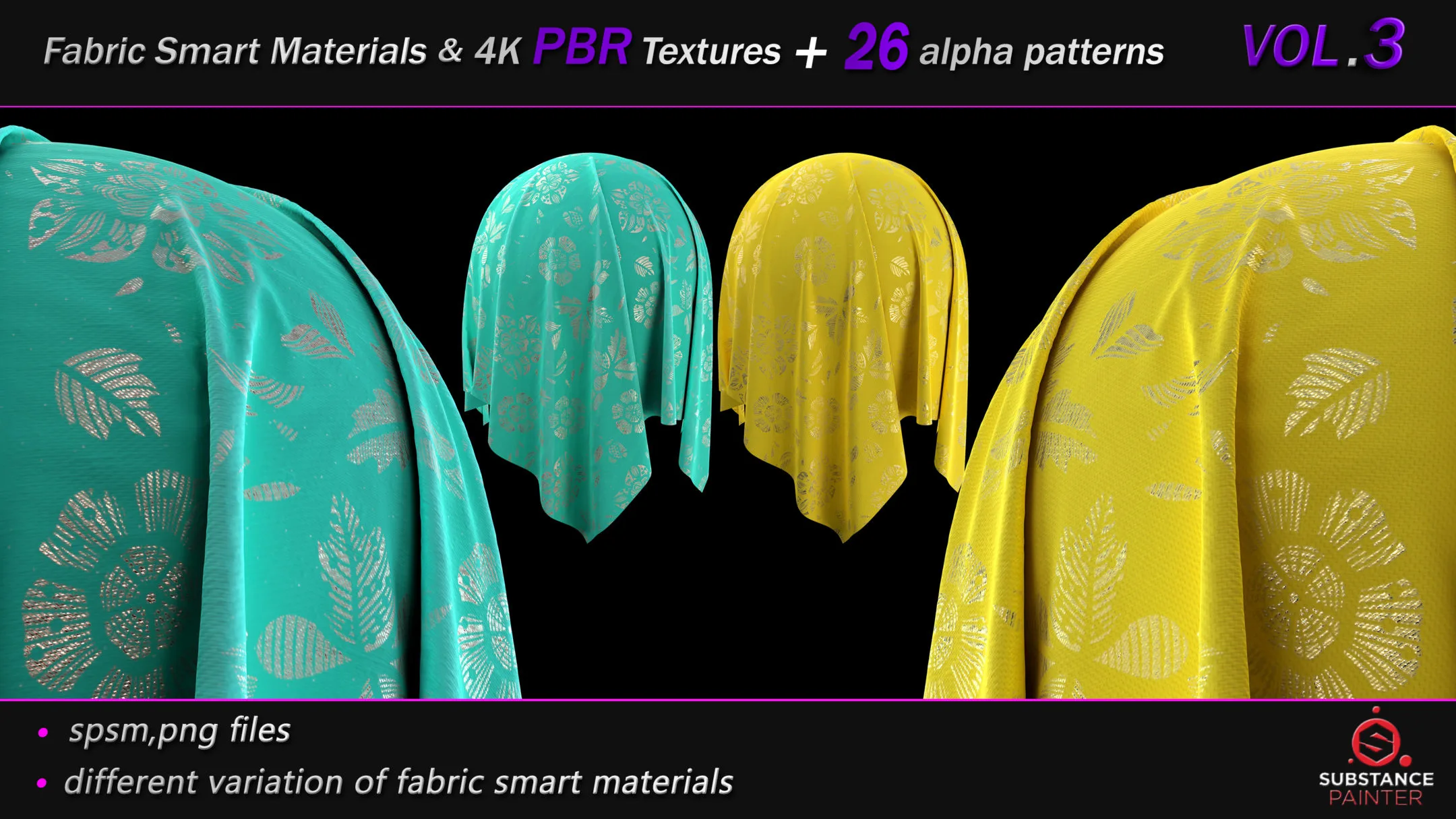 50 High Quality Fabric Smart Material Bundle + 4K PBR Texture + 26 Seamless Alpha Patterns _VOL.3