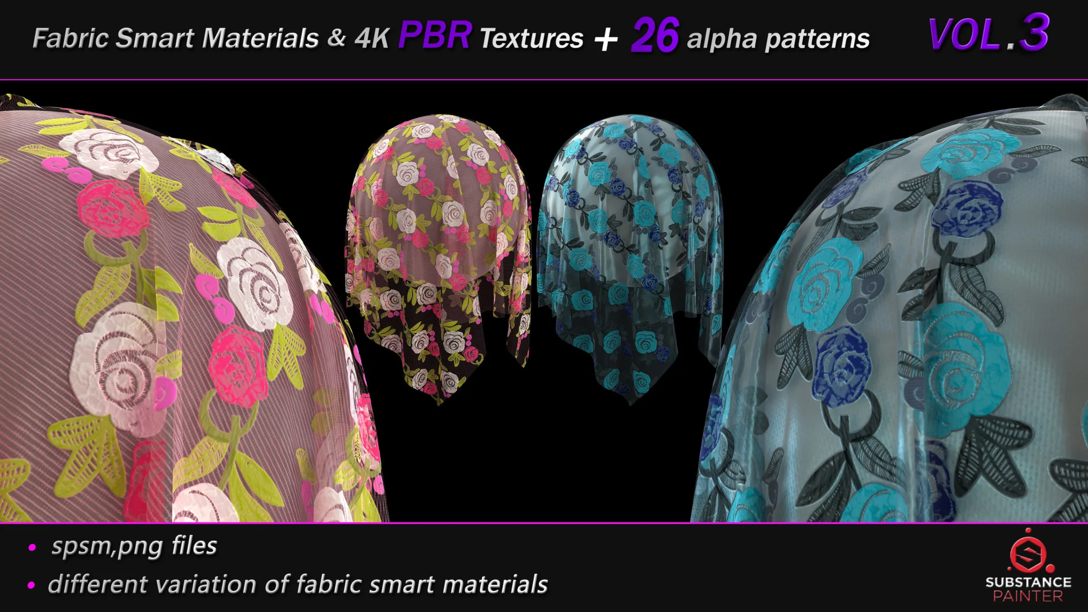 50 High Quality Fabric Smart Material Bundle + 4K PBR Texture + 26 Seamless Alpha Patterns _VOL.3