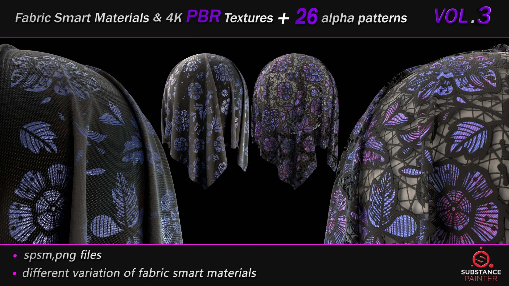 50 High Quality Fabric Smart Material Bundle + 4K PBR Texture + 26 Seamless Alpha Patterns _VOL.3