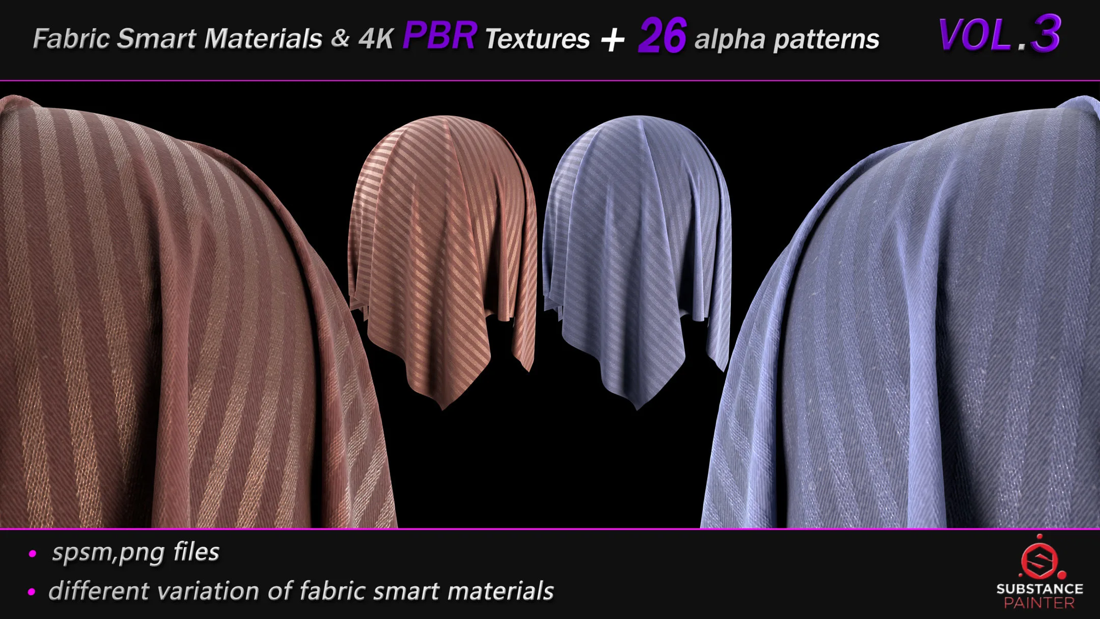 50 High Quality Fabric Smart Material Bundle + 4K PBR Texture + 26 Seamless Alpha Patterns _VOL.3