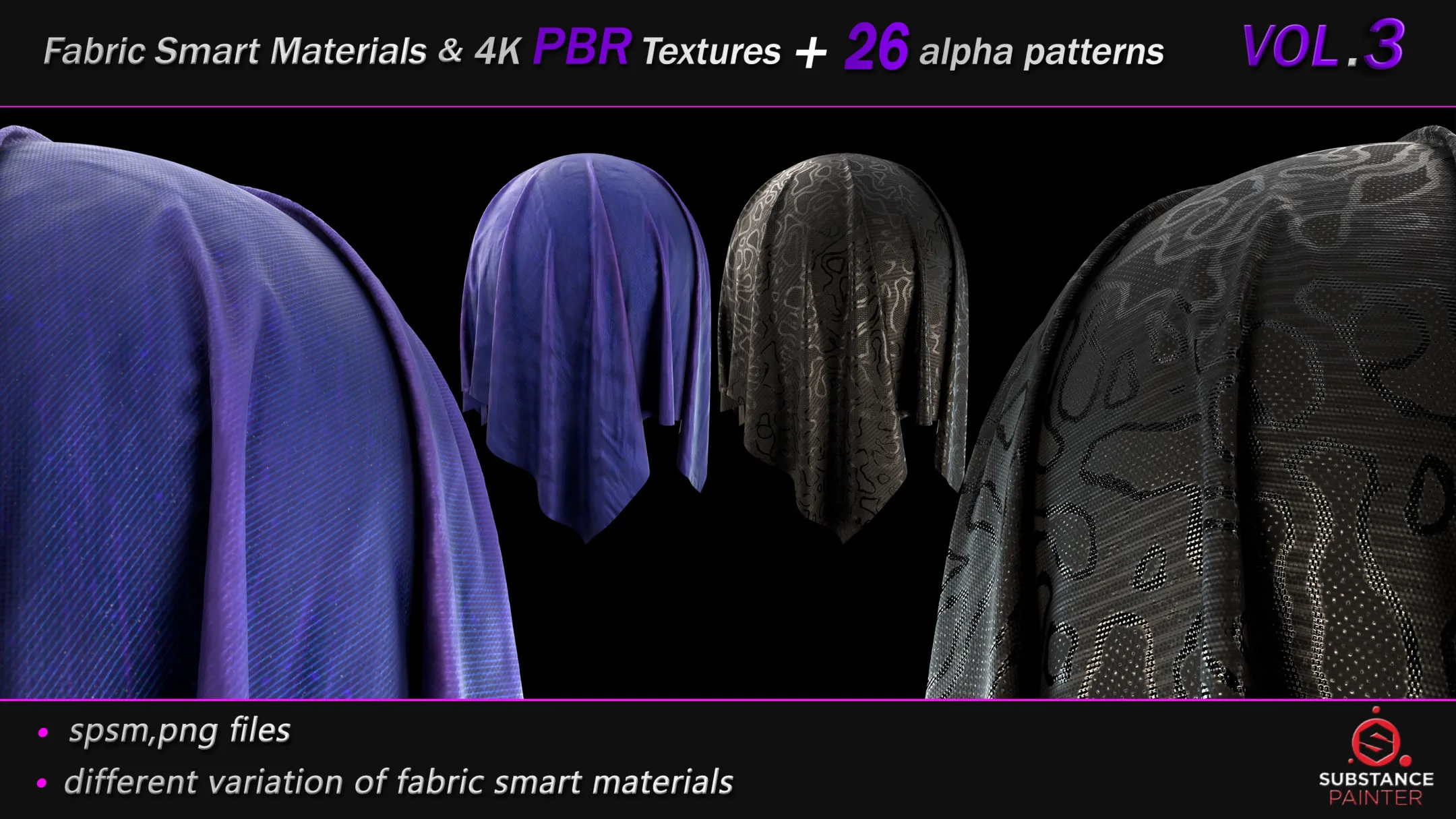 50 High Quality Fabric Smart Material Bundle + 4K PBR Texture + 26 Seamless Alpha Patterns _VOL.3