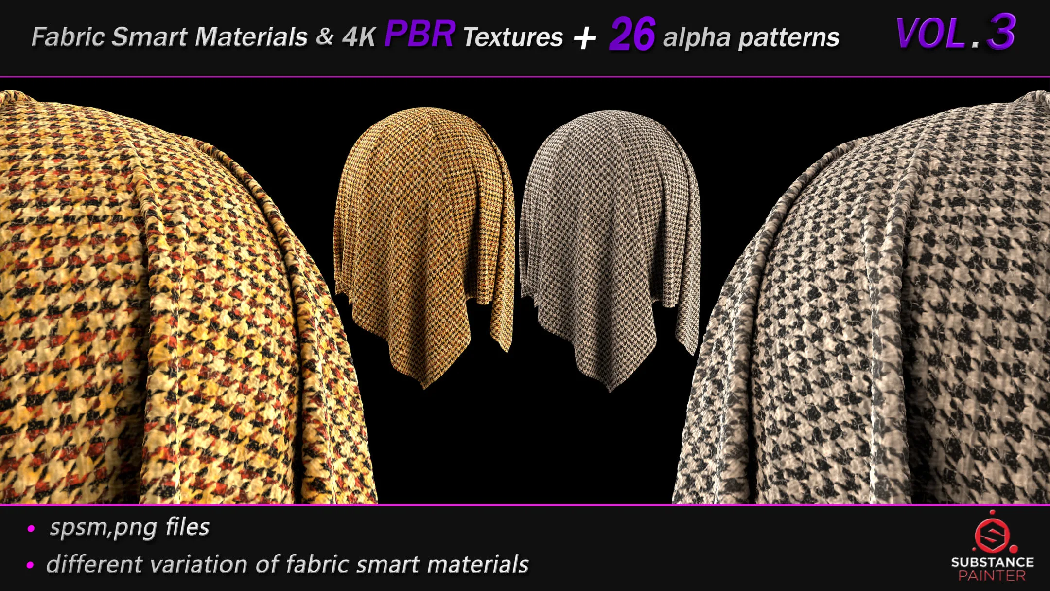 50 High Quality Fabric Smart Material Bundle + 4K PBR Texture + 26 Seamless Alpha Patterns _VOL.3