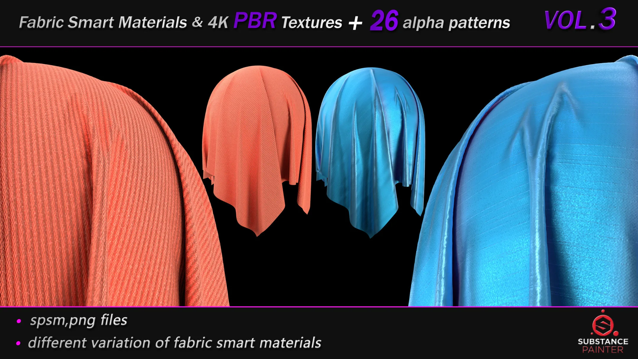 50 High Quality Fabric Smart Material Bundle + 4K PBR Texture + 26 Seamless Alpha Patterns _VOL.3