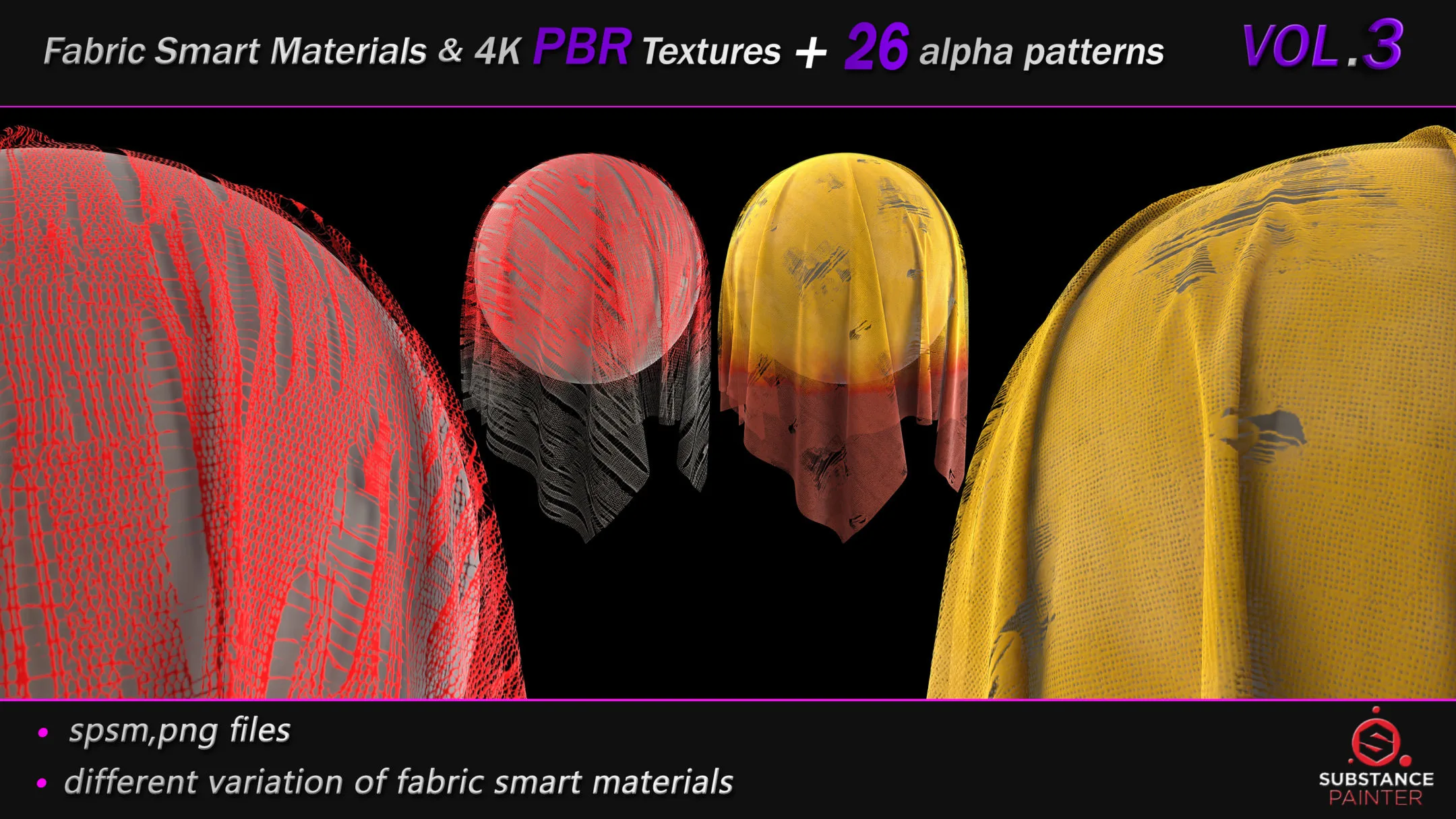 50 High Quality Fabric Smart Material Bundle + 4K PBR Texture + 26 Seamless Alpha Patterns _VOL.3