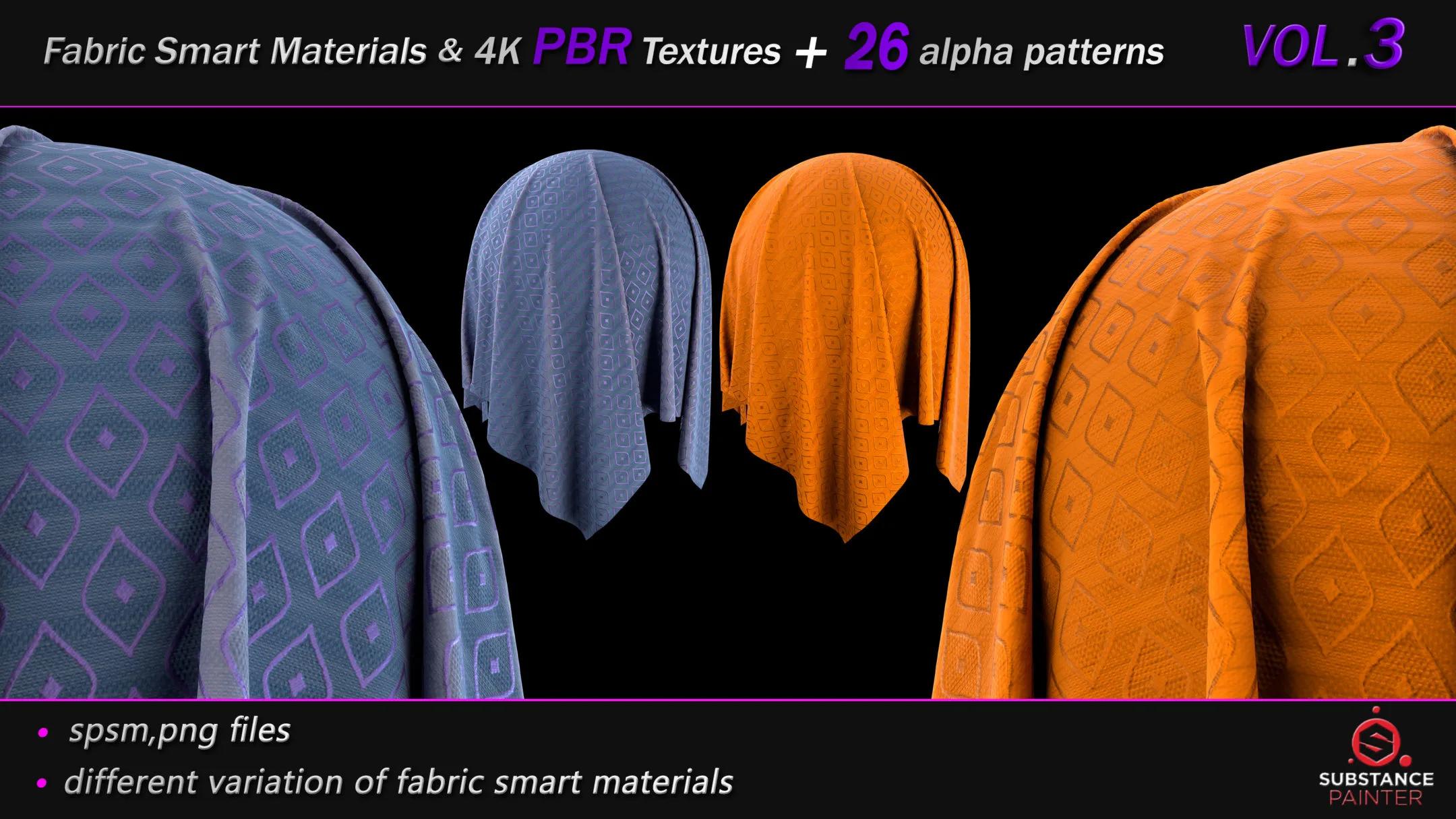 50 High Quality Fabric Smart Material Bundle + 4K PBR Texture + 26 Seamless Alpha Patterns _VOL.3