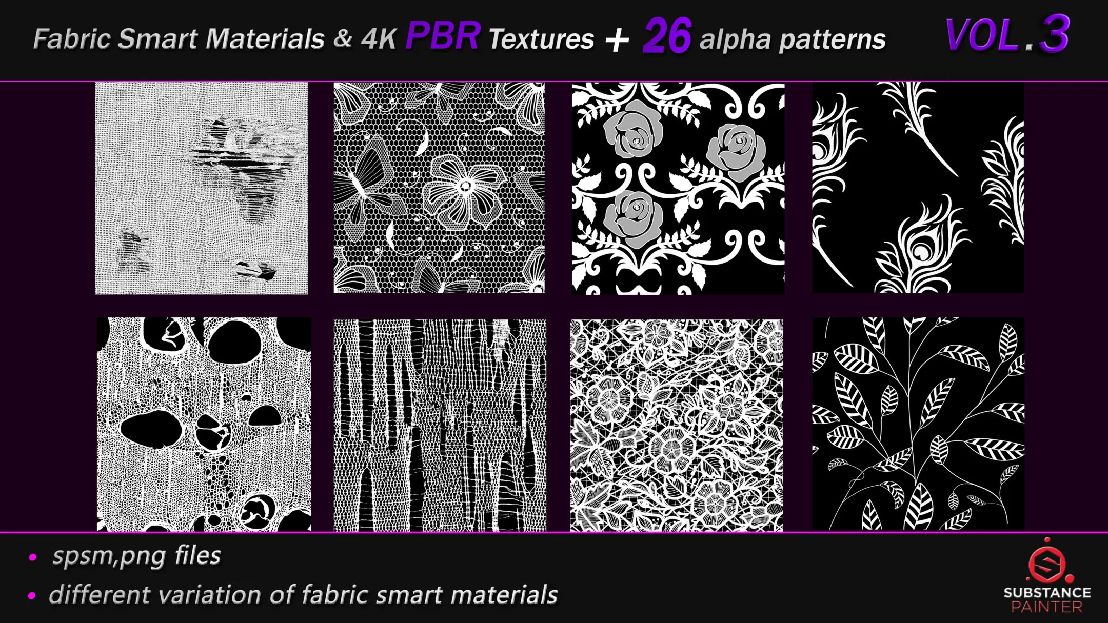 50 High Quality Fabric Smart Material Bundle + 4K PBR Texture + 26 Seamless Alpha Patterns _VOL.3