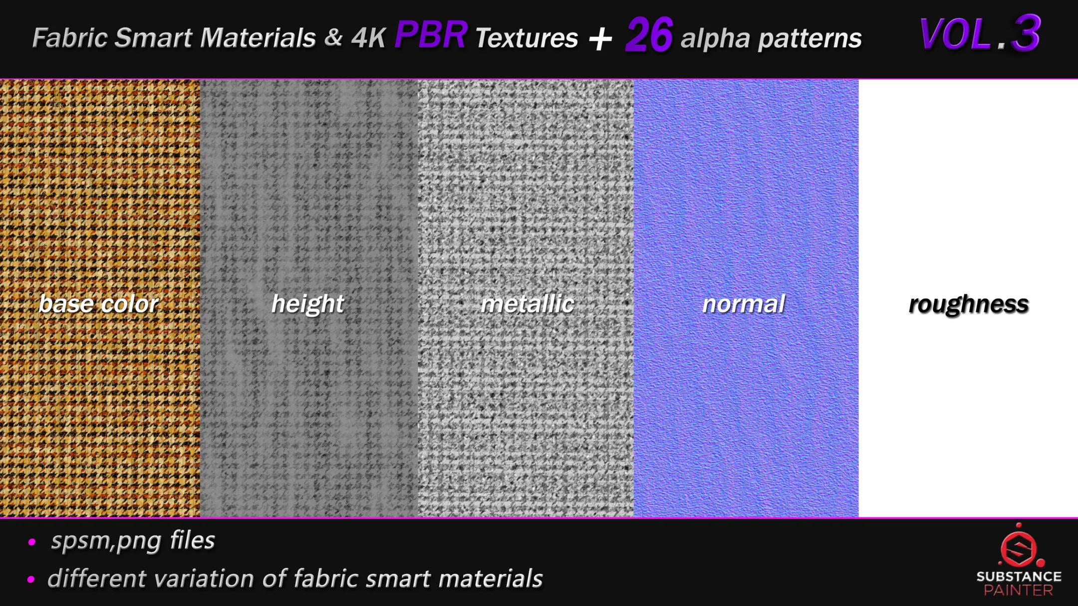 50 High Quality Fabric Smart Material Bundle + 4K PBR Texture + 26 Seamless Alpha Patterns _VOL.3