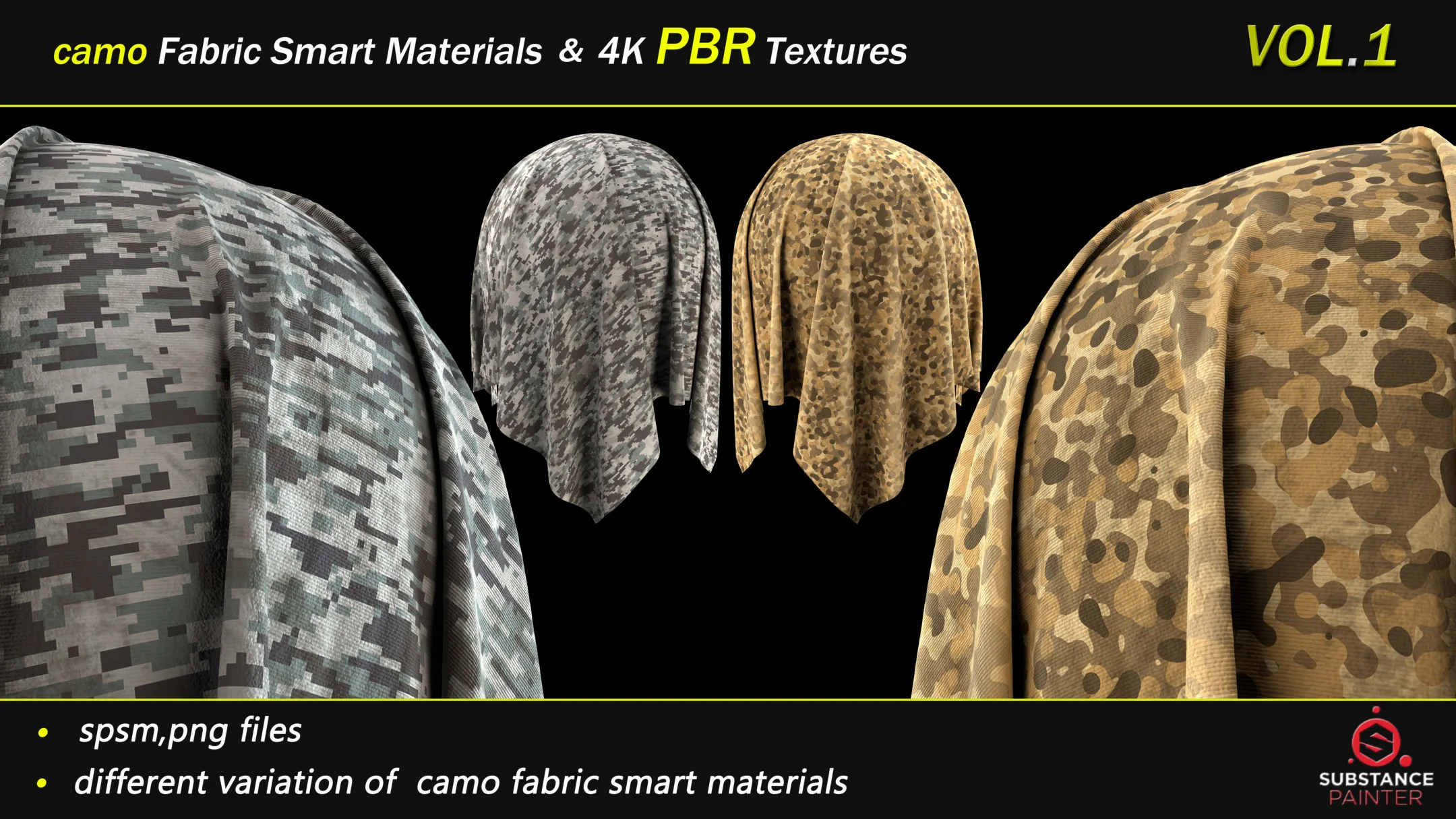 50 Camo Fabric Smart Material Bundle + 4K PBR Texture