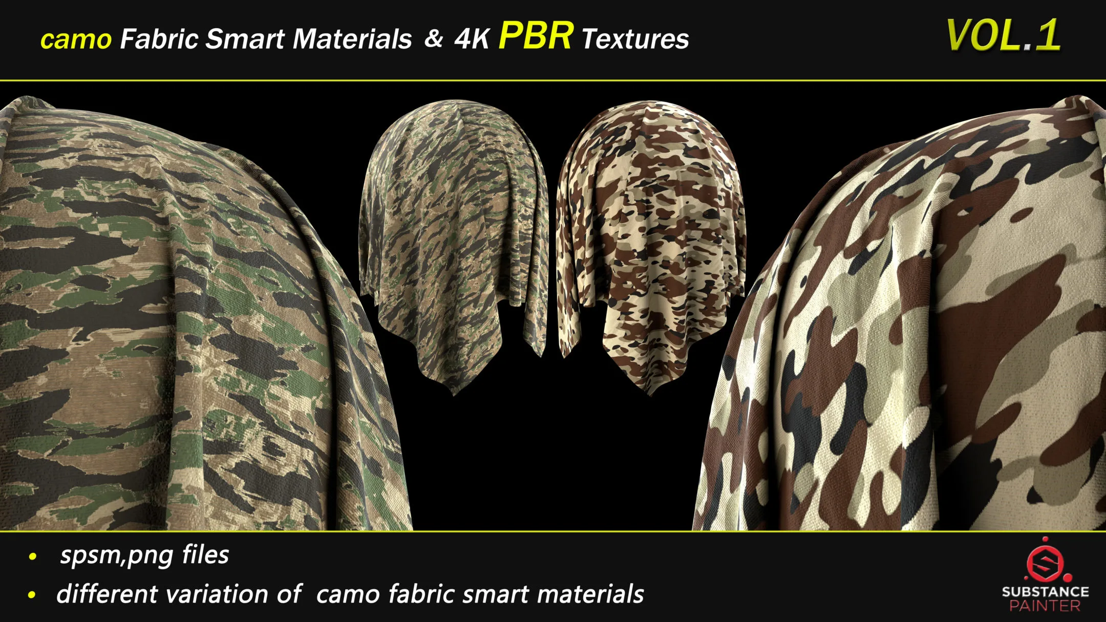 50 Camo Fabric Smart Material Bundle + 4K PBR Texture