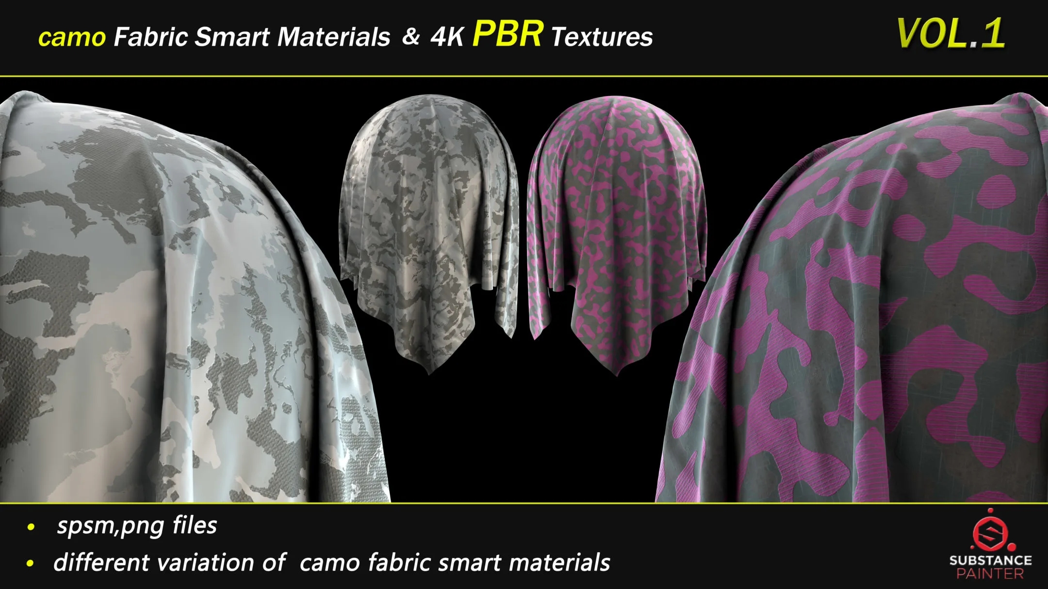 50 Camo Fabric Smart Material Bundle + 4K PBR Texture