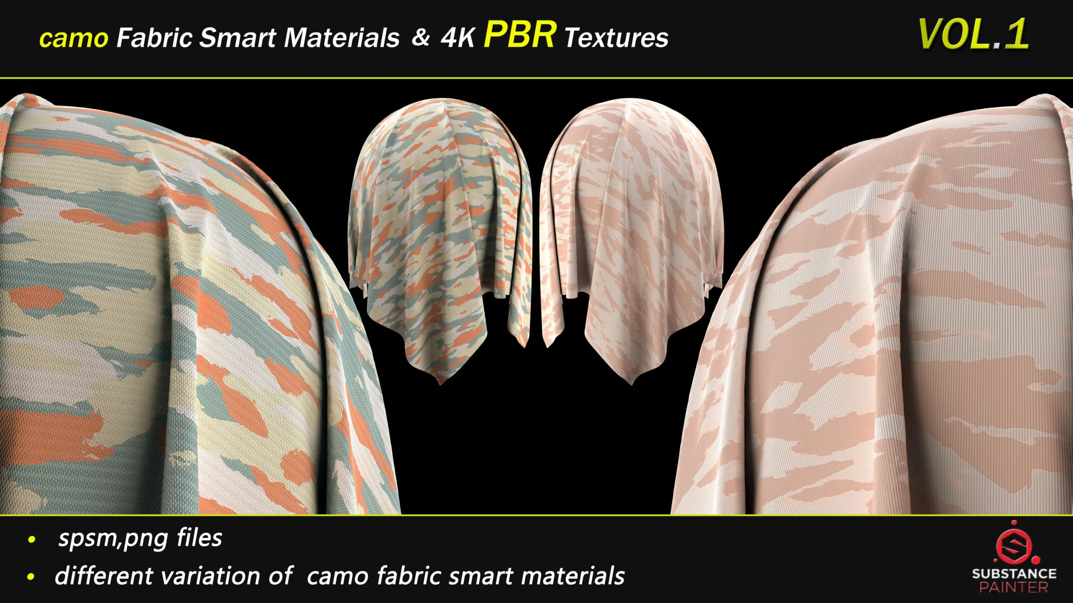 50 Camo Fabric Smart Material Bundle + 4K PBR Texture