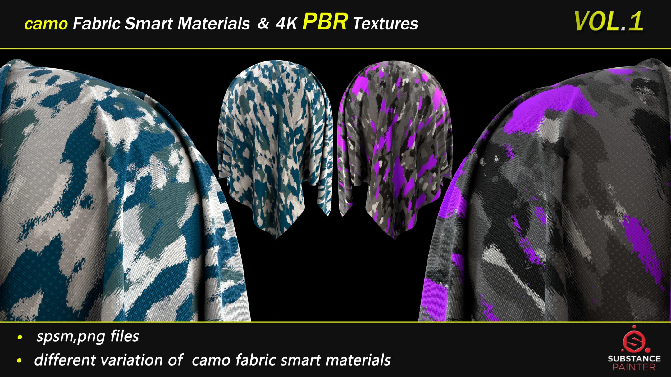 50 Camo Fabric Smart Material Bundle + 4K PBR Texture