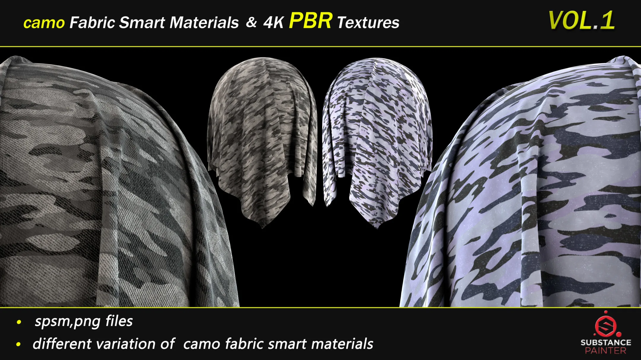 50 Camo Fabric Smart Material Bundle + 4K PBR Texture