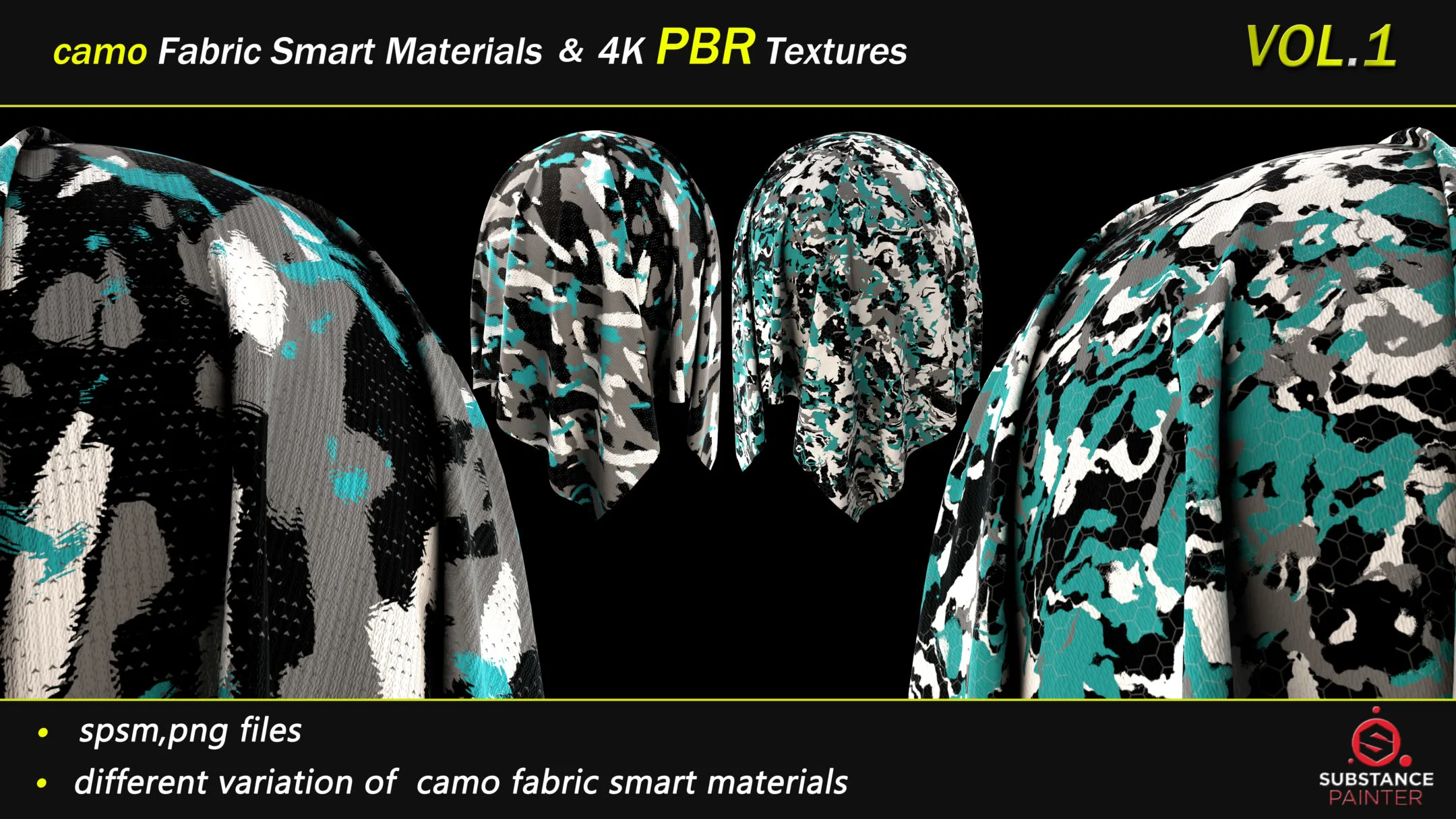 50 Camo Fabric Smart Material Bundle + 4K PBR Texture