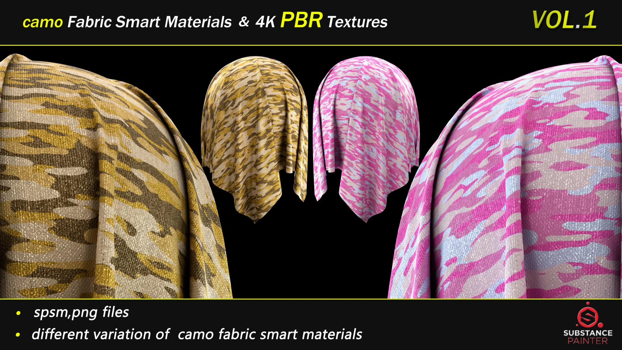 50 Camo Fabric Smart Material Bundle + 4K PBR Texture