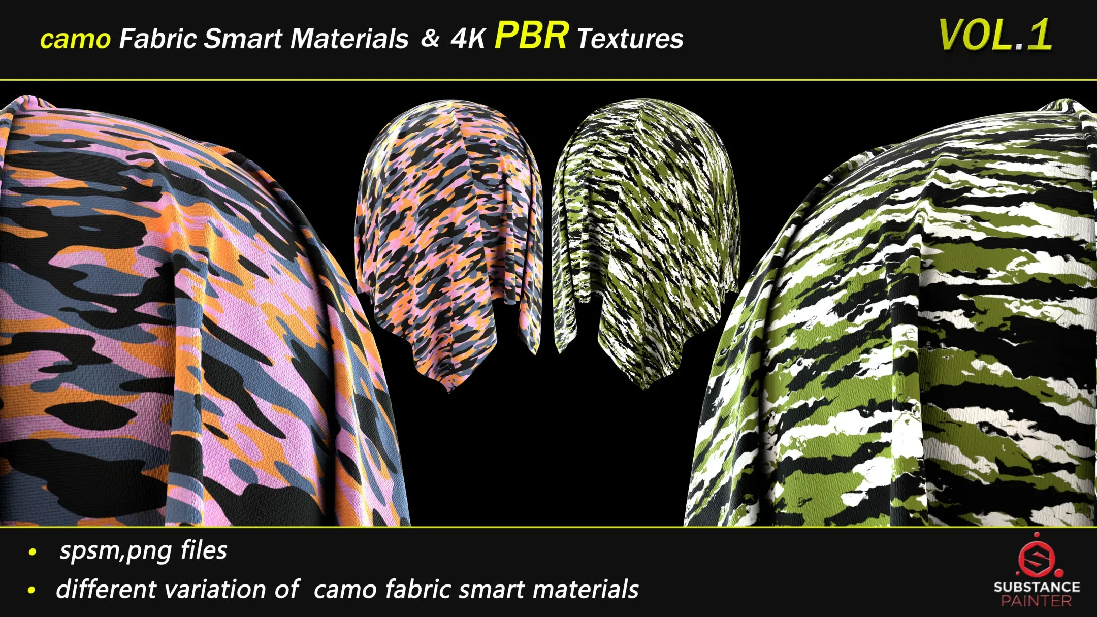 50 Camo Fabric Smart Material Bundle + 4K PBR Texture