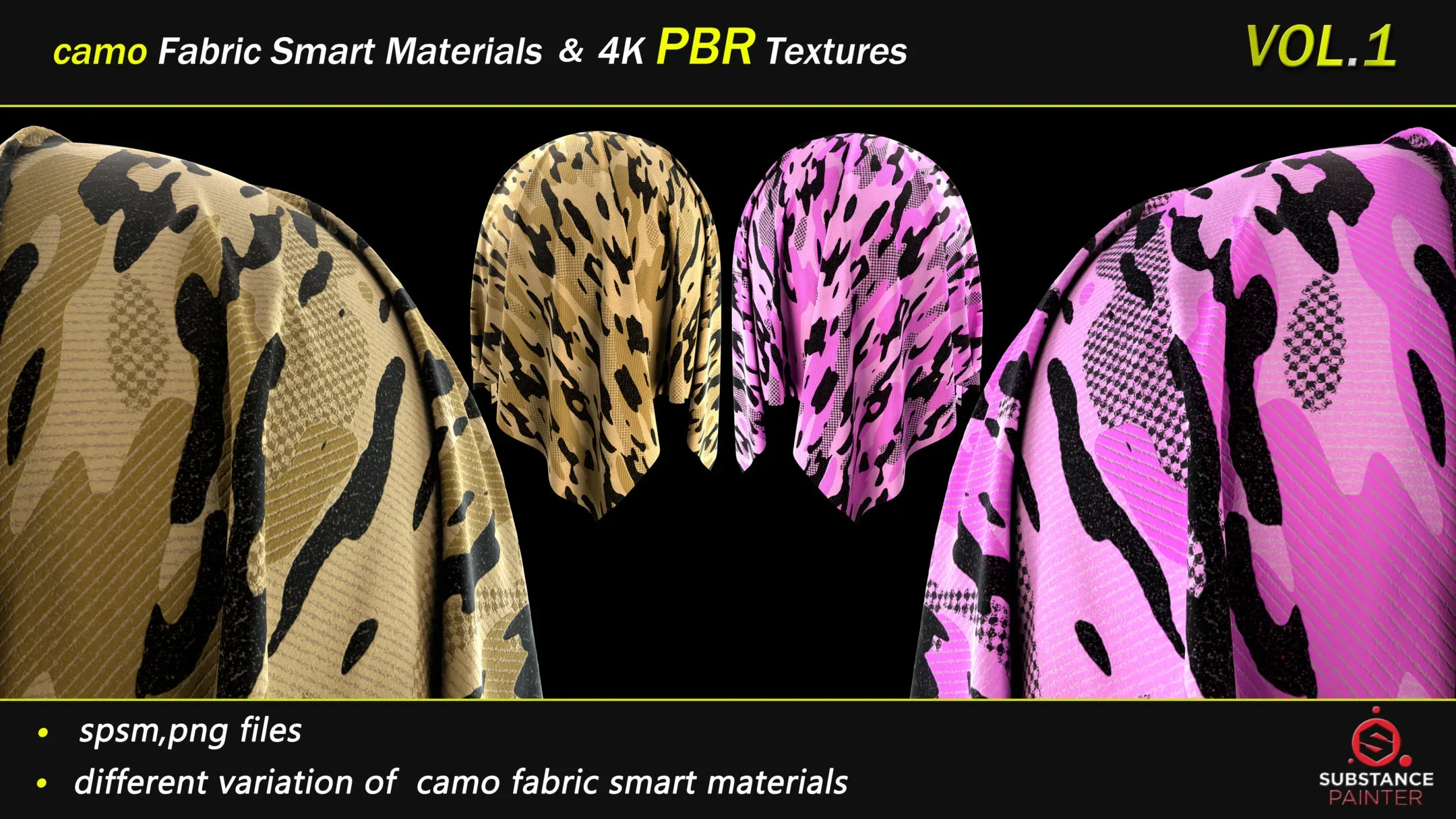 50 Camo Fabric Smart Material Bundle + 4K PBR Texture