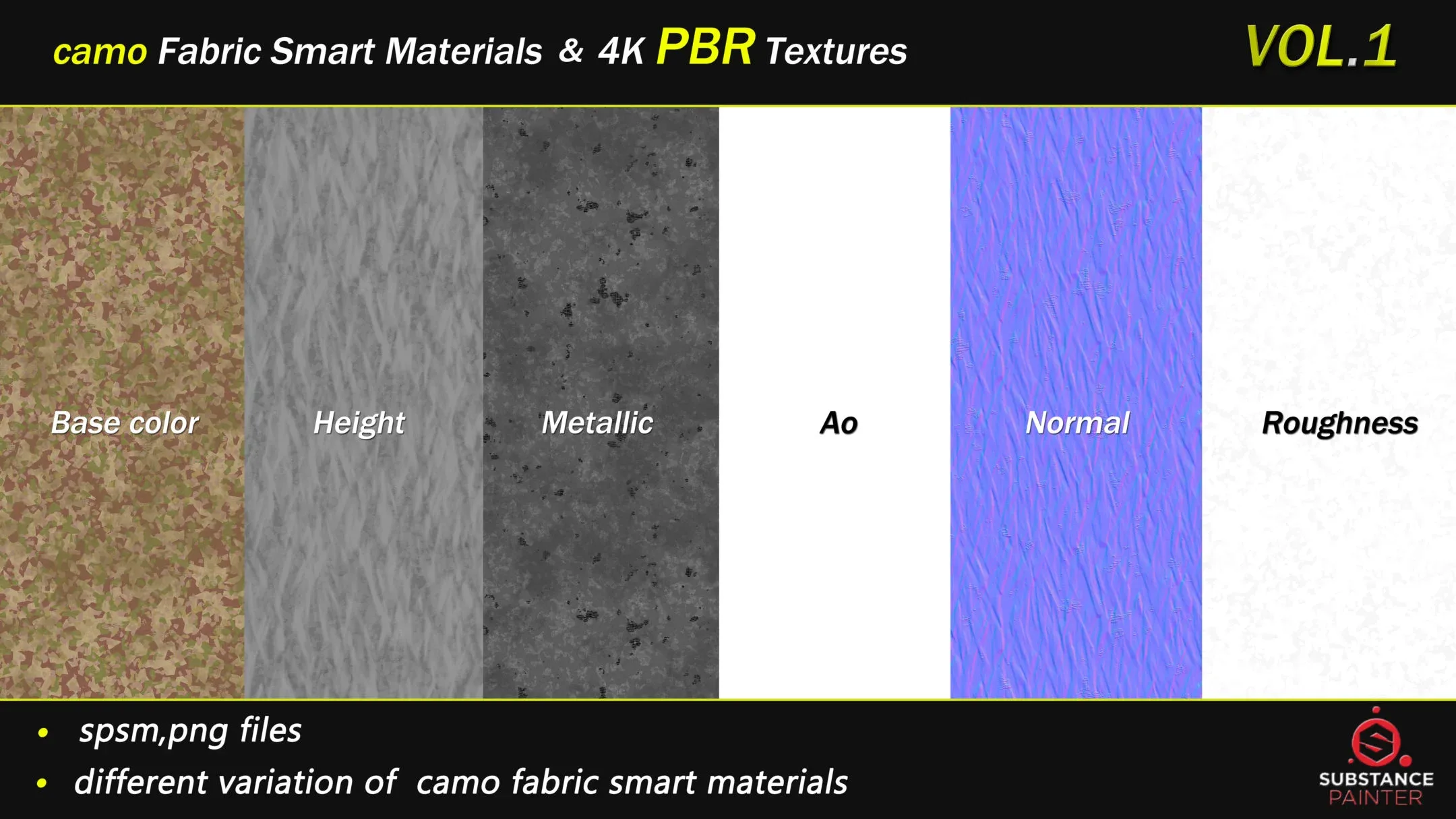 50 Camo Fabric Smart Material Bundle + 4K PBR Texture