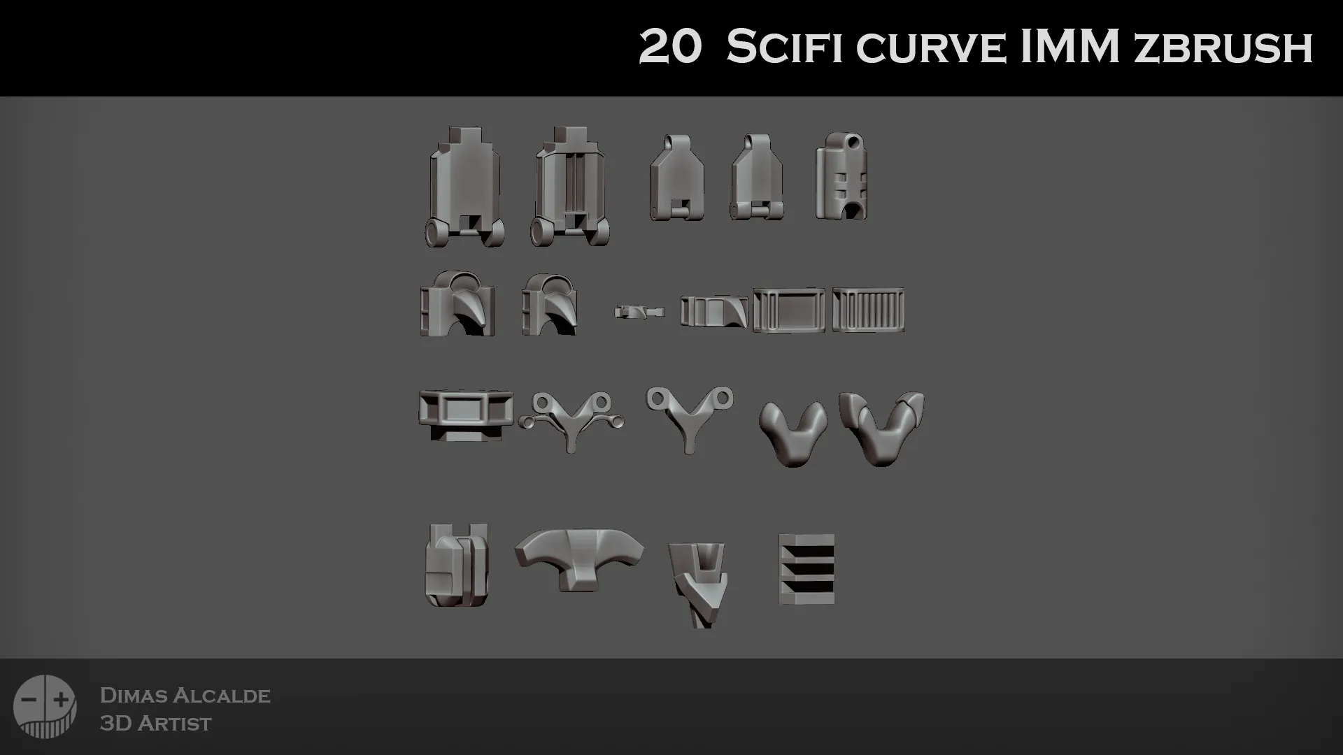 20 Scifi / Cyberpunk IMM Curve Zbrush Brushes