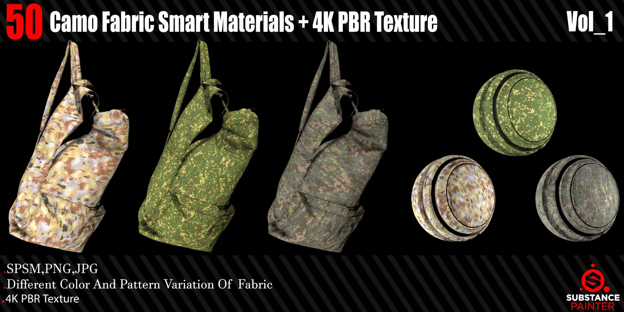 50 Camo Fabric Smart Material + 4K PBR Texture