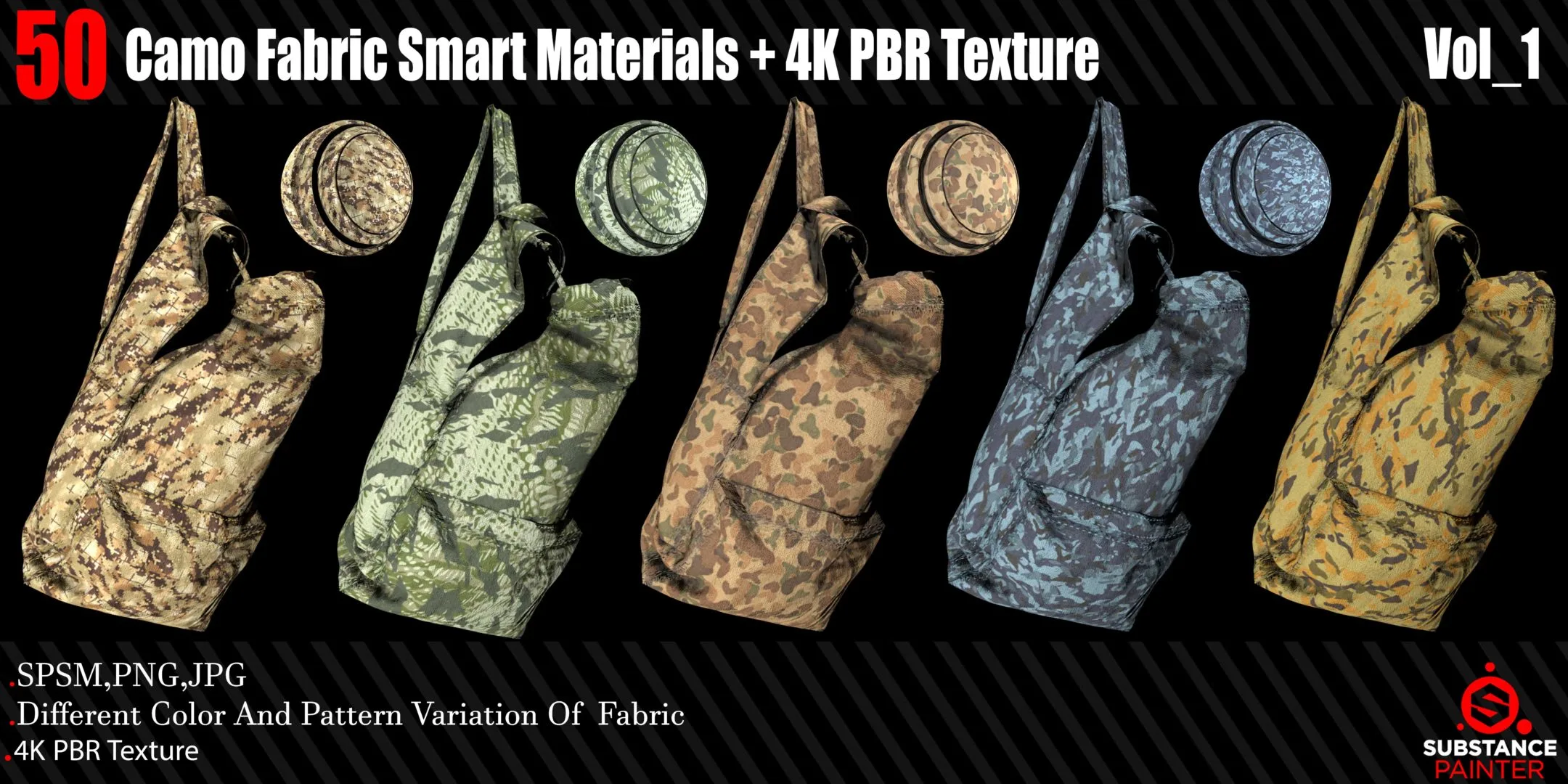 50 Camo Fabric Smart Material + 4K PBR Texture