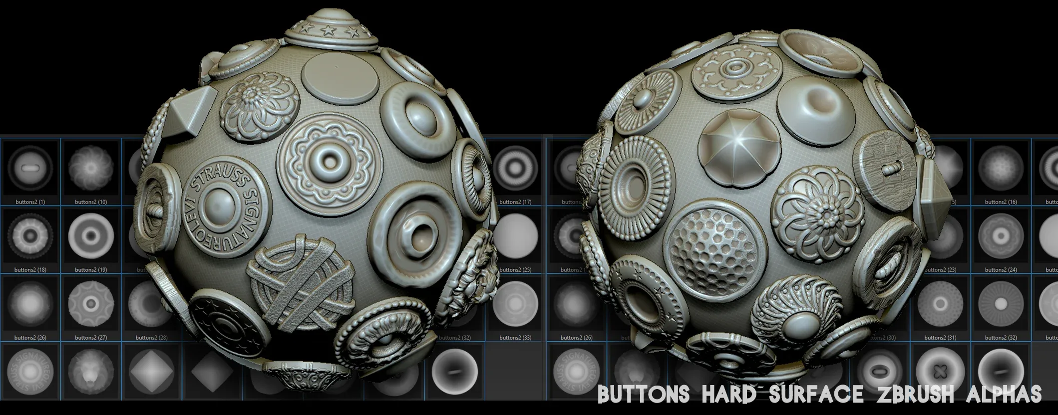 Buttons 35 Hard Surface Zbrush Alphas