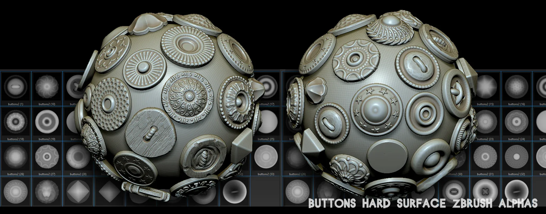 Buttons 35 Hard Surface Zbrush Alphas
