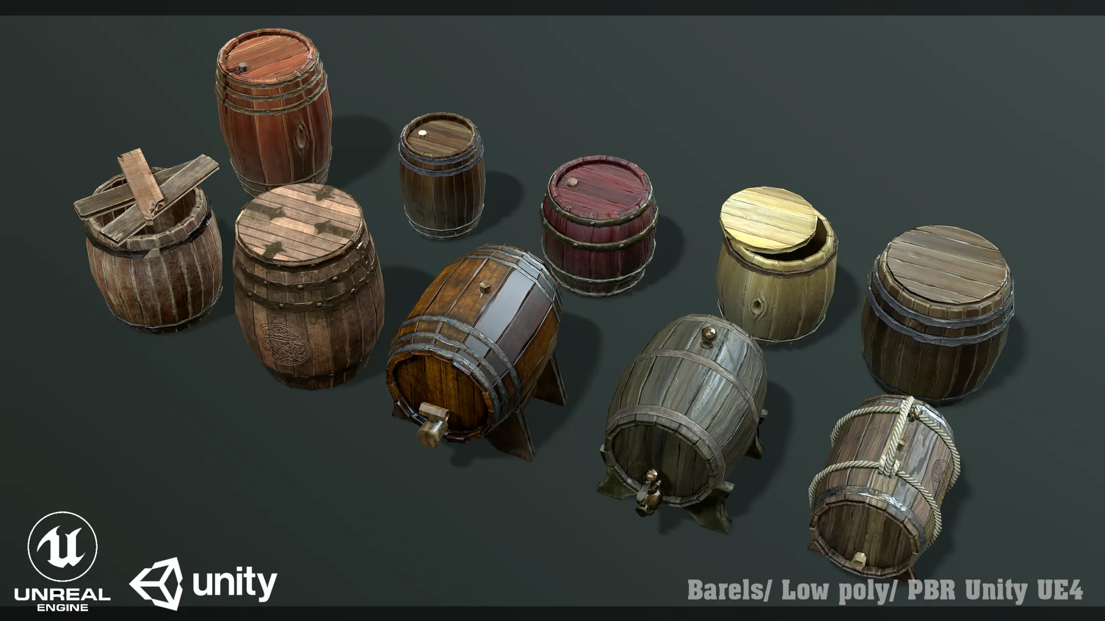 Barels/ Low poly/ PBR Unity UE4