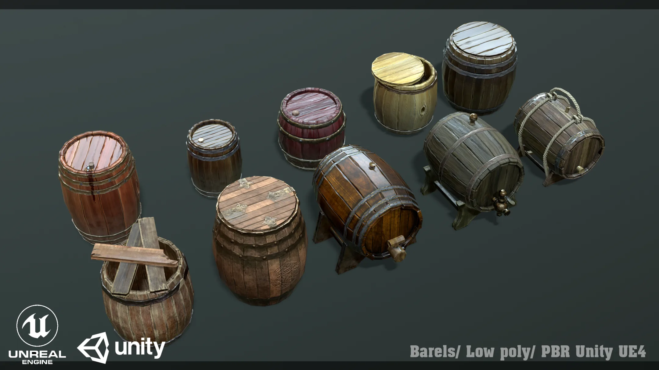 Barels/ Low poly/ PBR Unity UE4