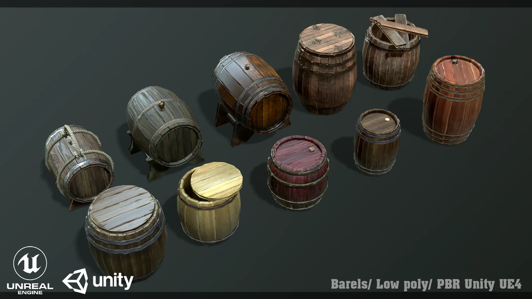 Barels/ Low poly/ PBR Unity UE4