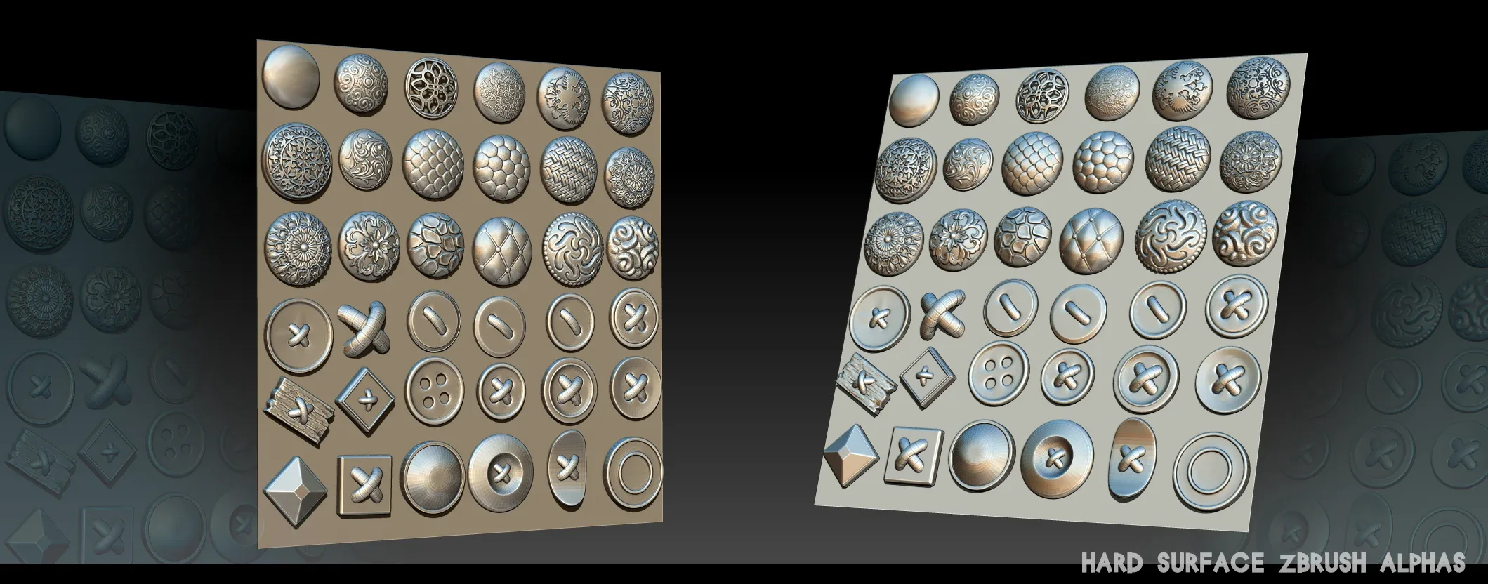 Hard Surface Zbrush Alphas buttons