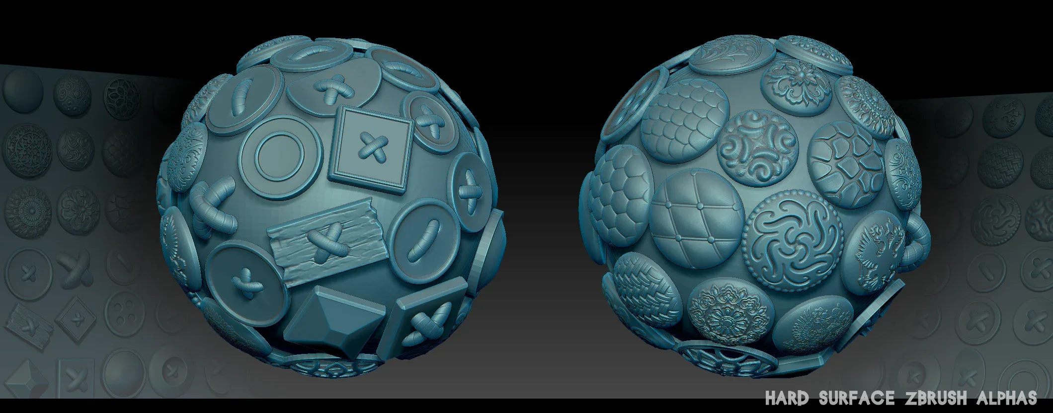 Hard Surface Zbrush Alphas buttons