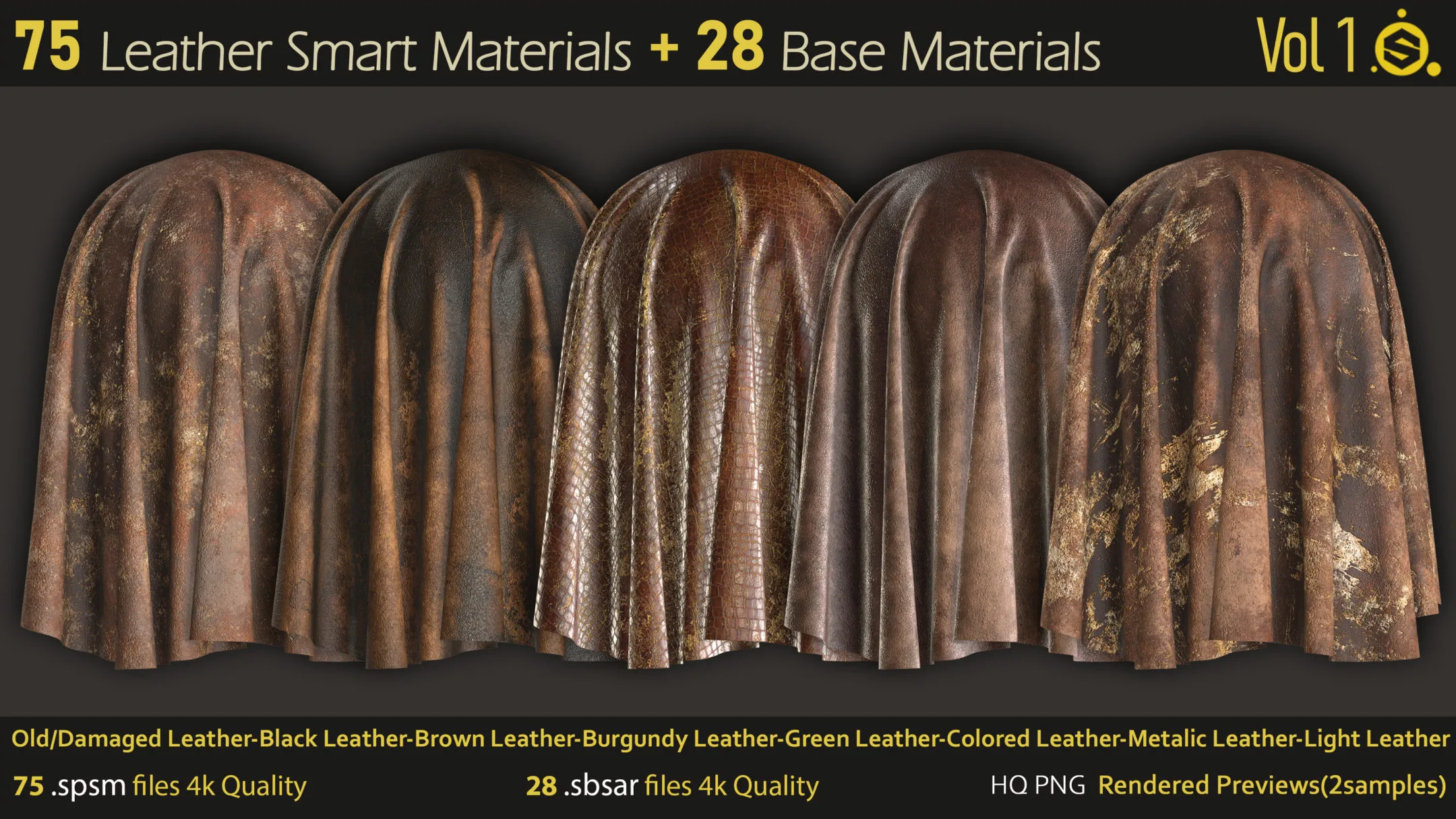 75 Leather Smart Materials+28 Base Materials-Substance Painter