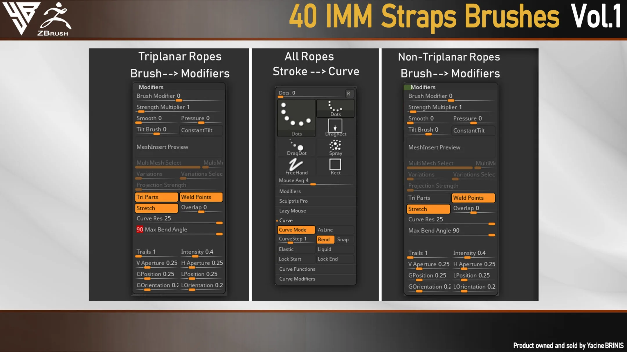 40 IMM Strap Brushes for ZBrush (Belts, Cords, Bands, Tapes)