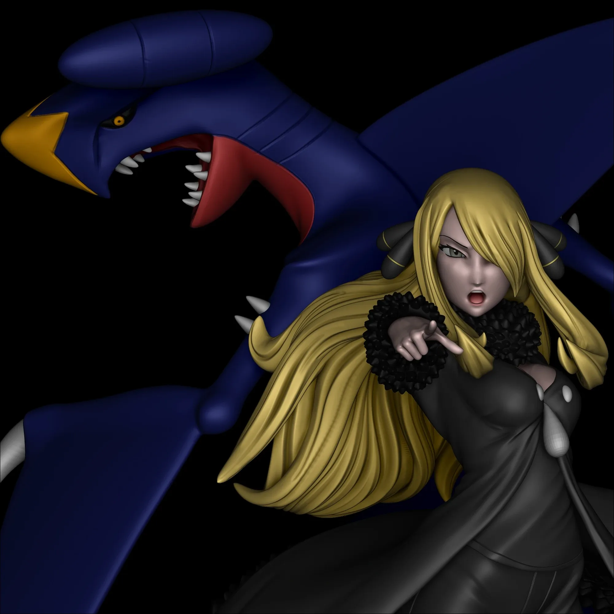 Cynthia and Garchomp - Pokemon