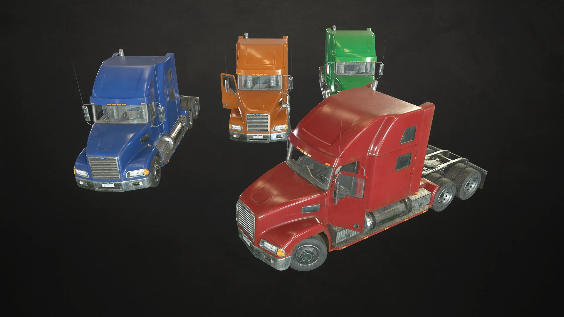 Semi Truck Tractor - Low Poly