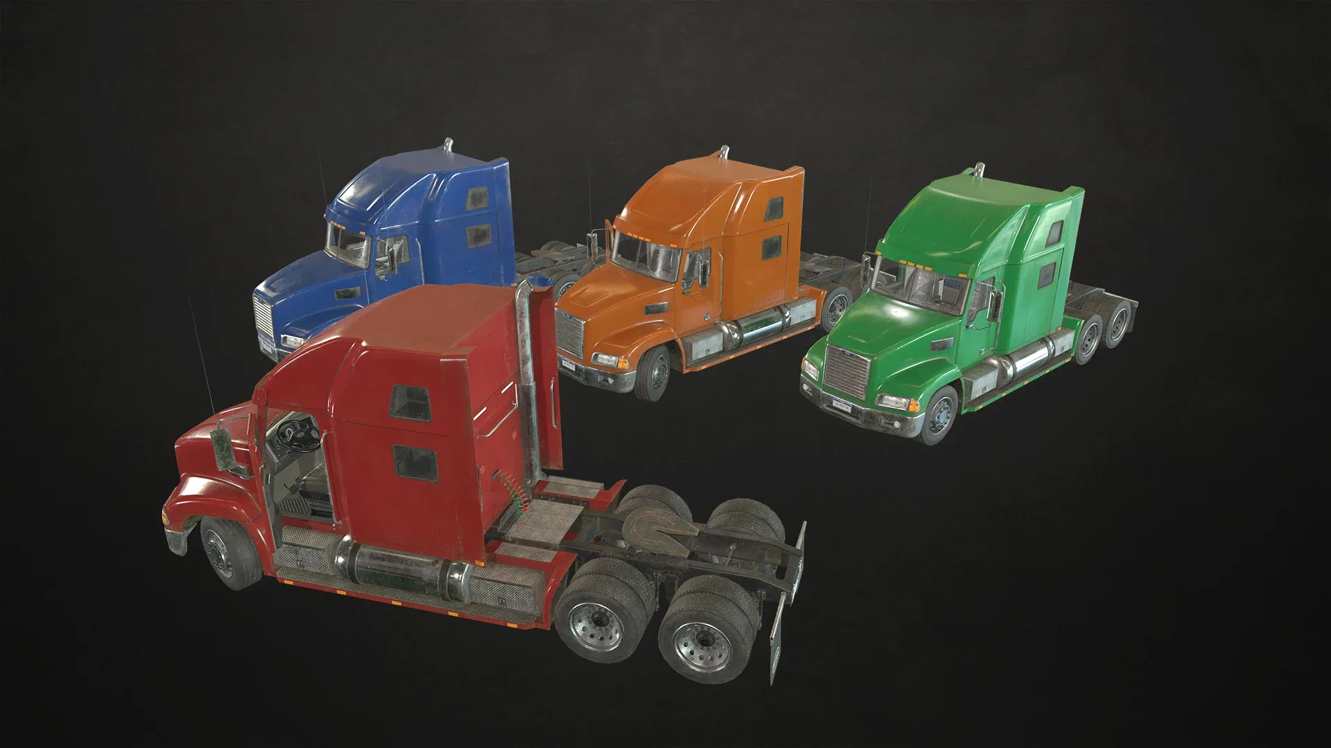 Semi Truck Tractor - Low Poly