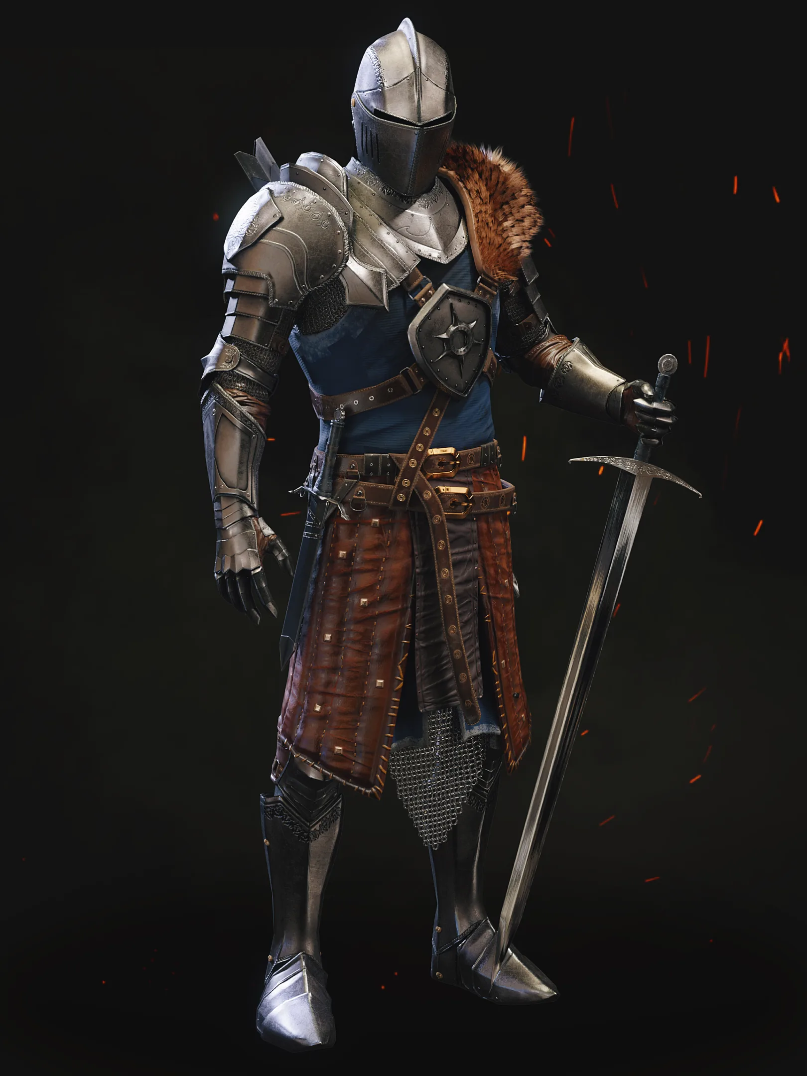 Medieval Knight 3D Model with Armor and Fur | Blender | OBJ | FBX